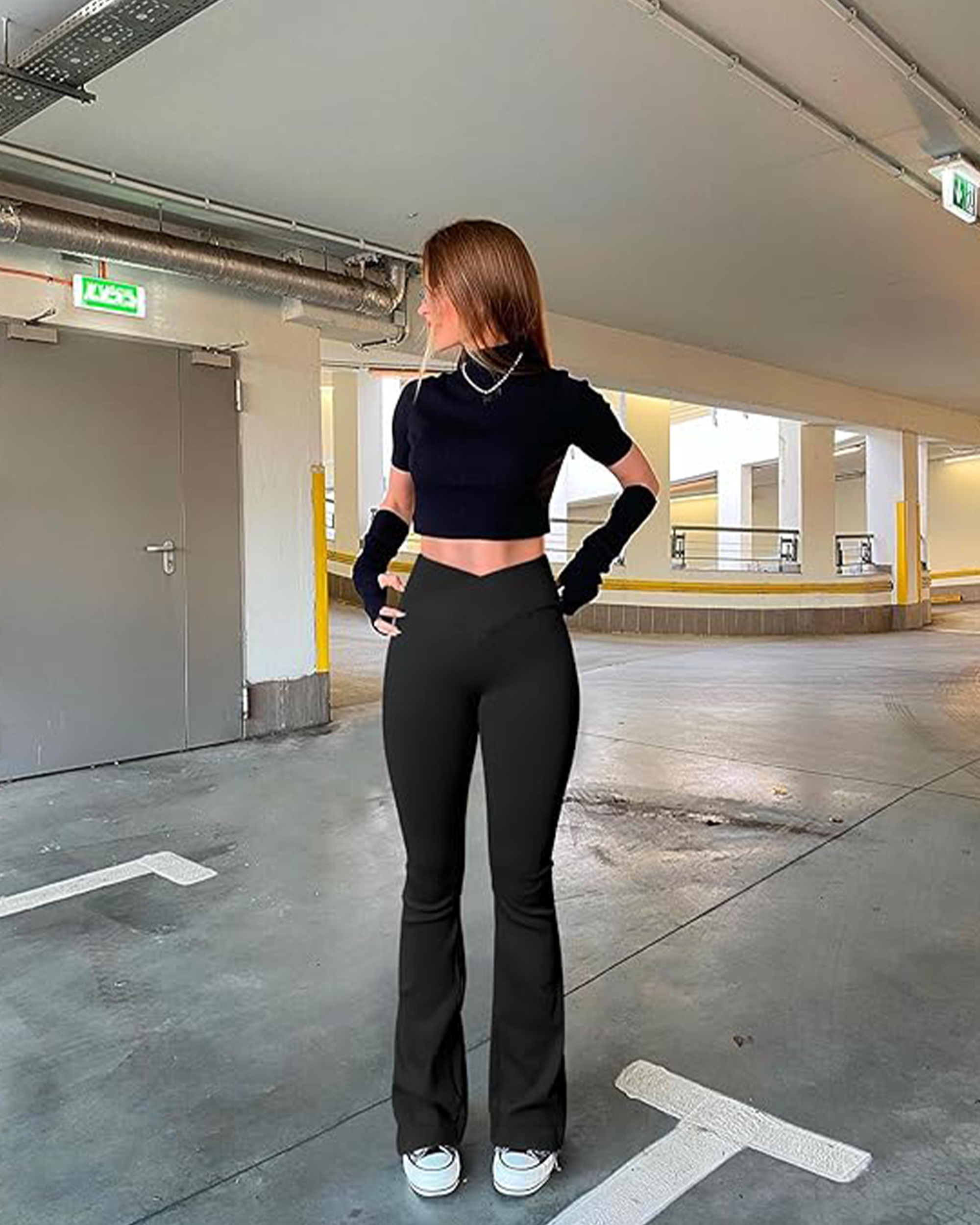 Yvyvlolo Women's Flared Ribbed Cross Over High Waist Yoga Pants