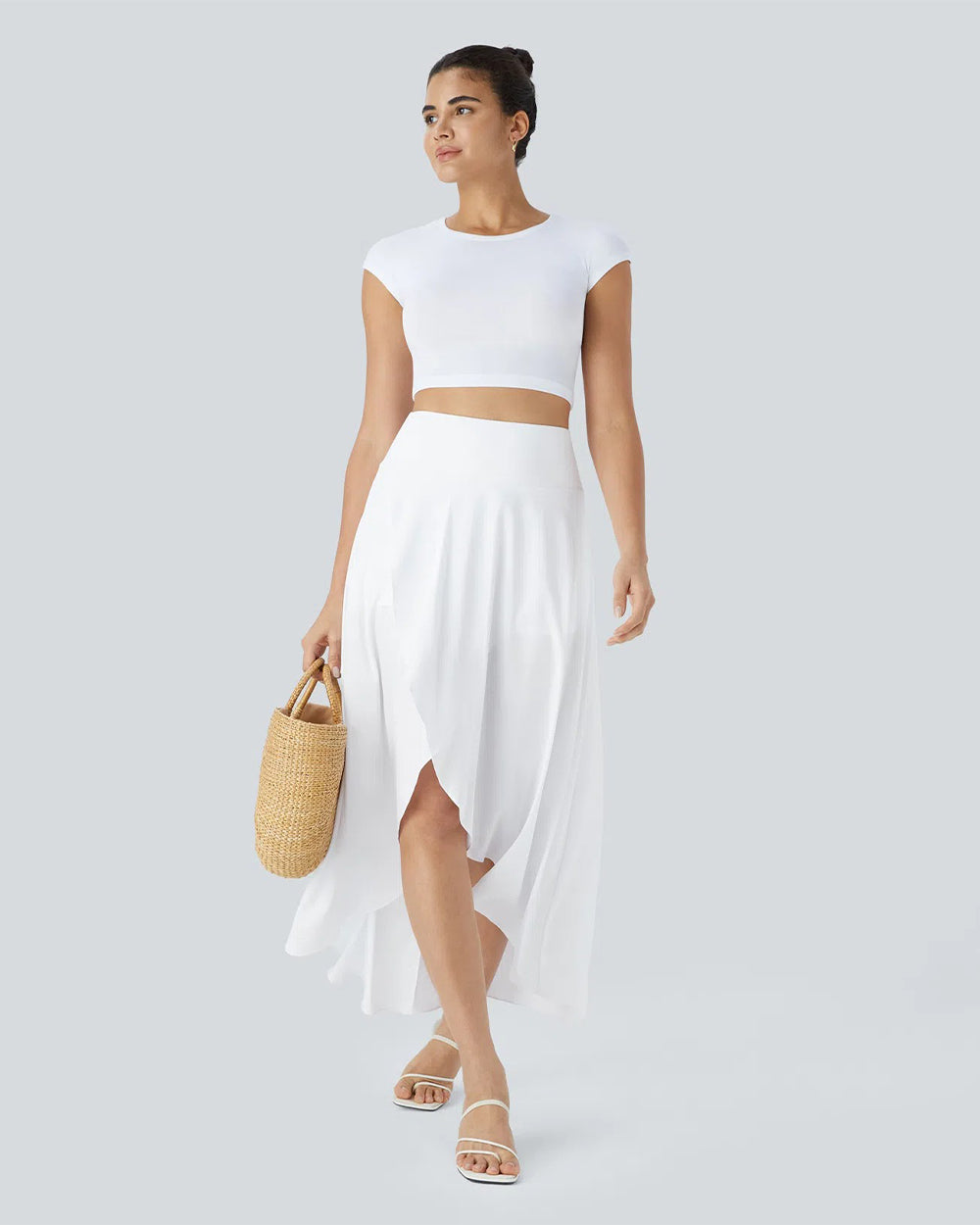 Yvyvlolo High Waisted High Low Ruffle 2-In-1 Flowy Quick Dry Casual Skirt