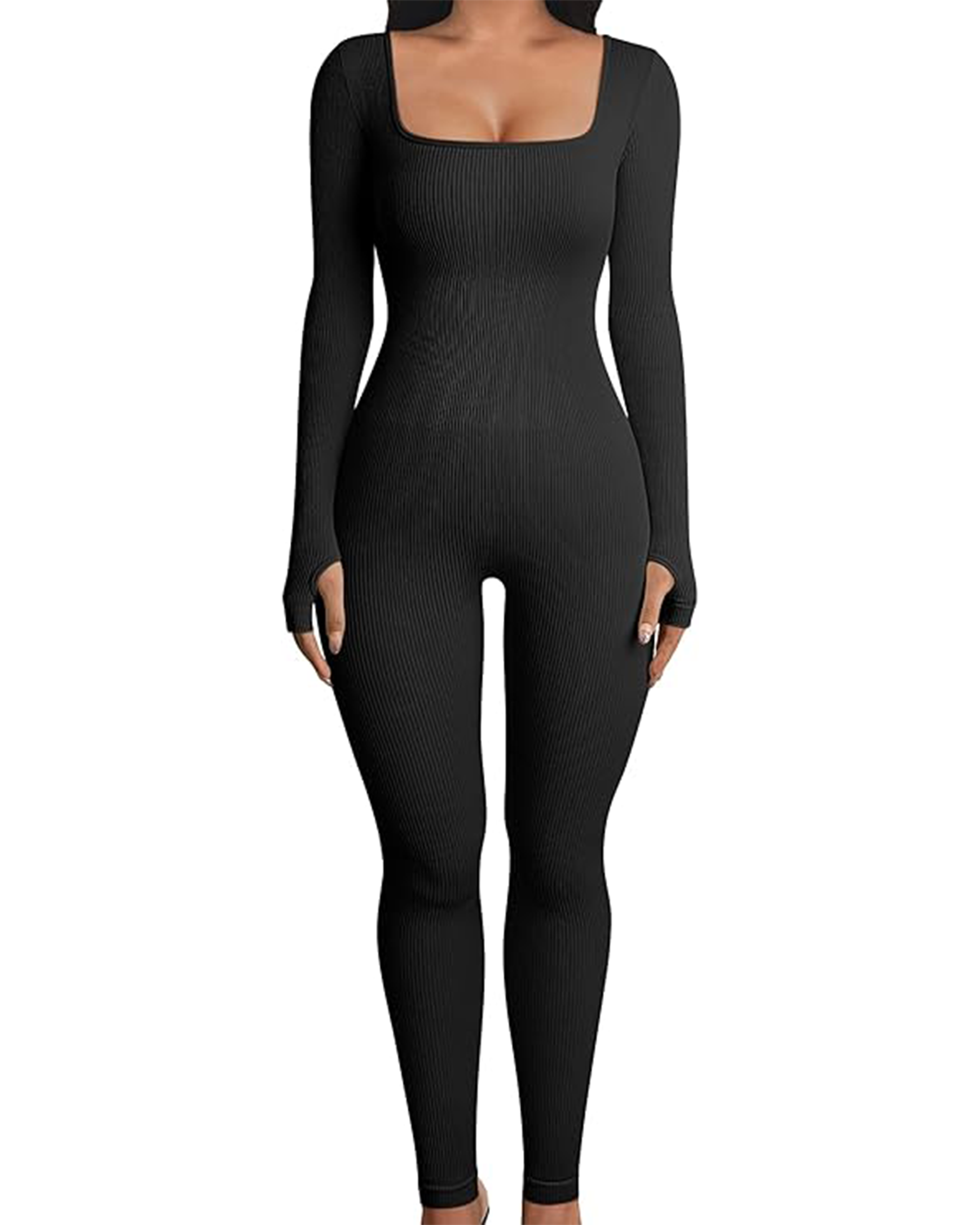 Yvyvlolo Women Long Sleeve Ribbed Yoga Workout Jumpsuits