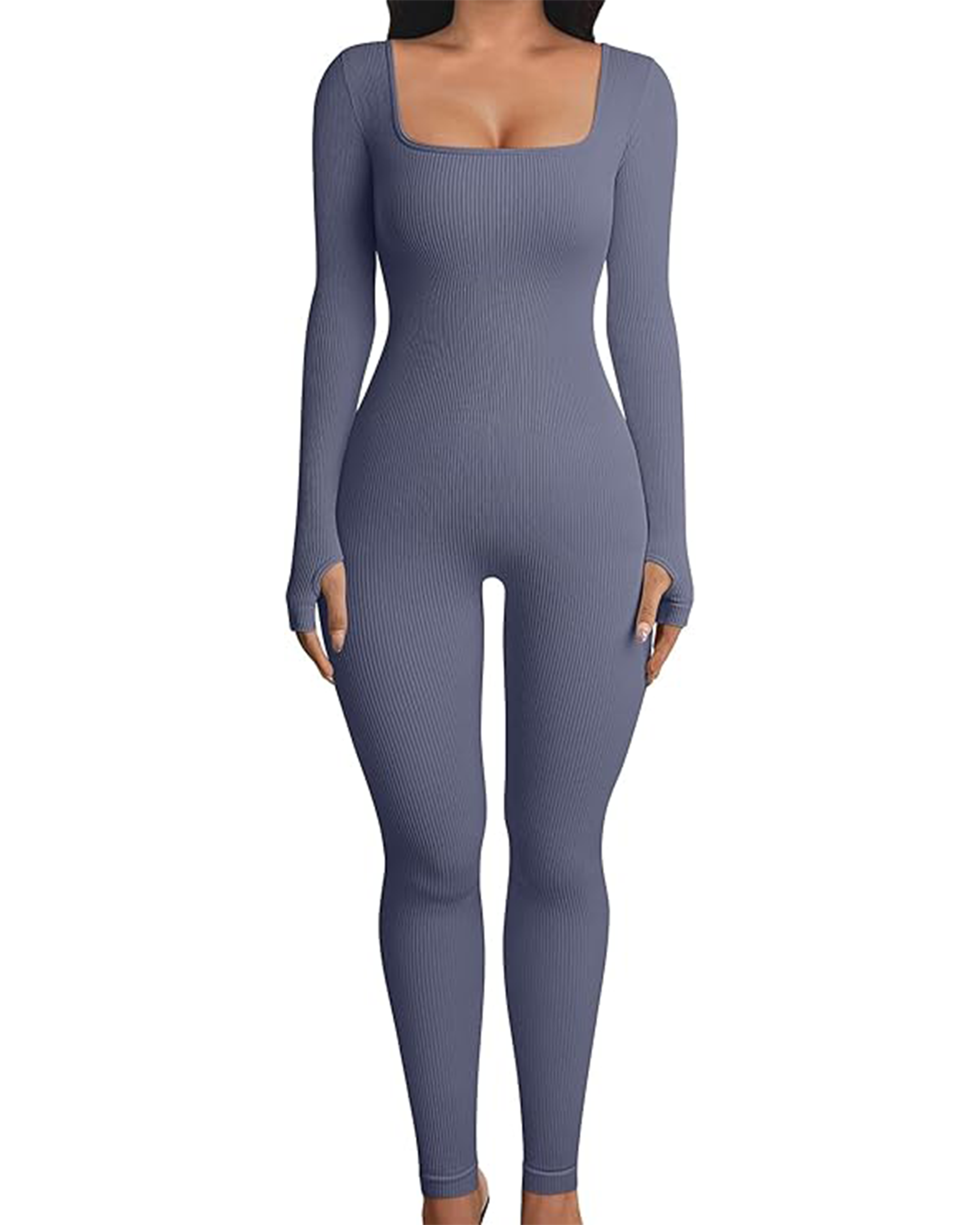 Yvyvlolo Women Long Sleeve Ribbed Yoga Workout Jumpsuits