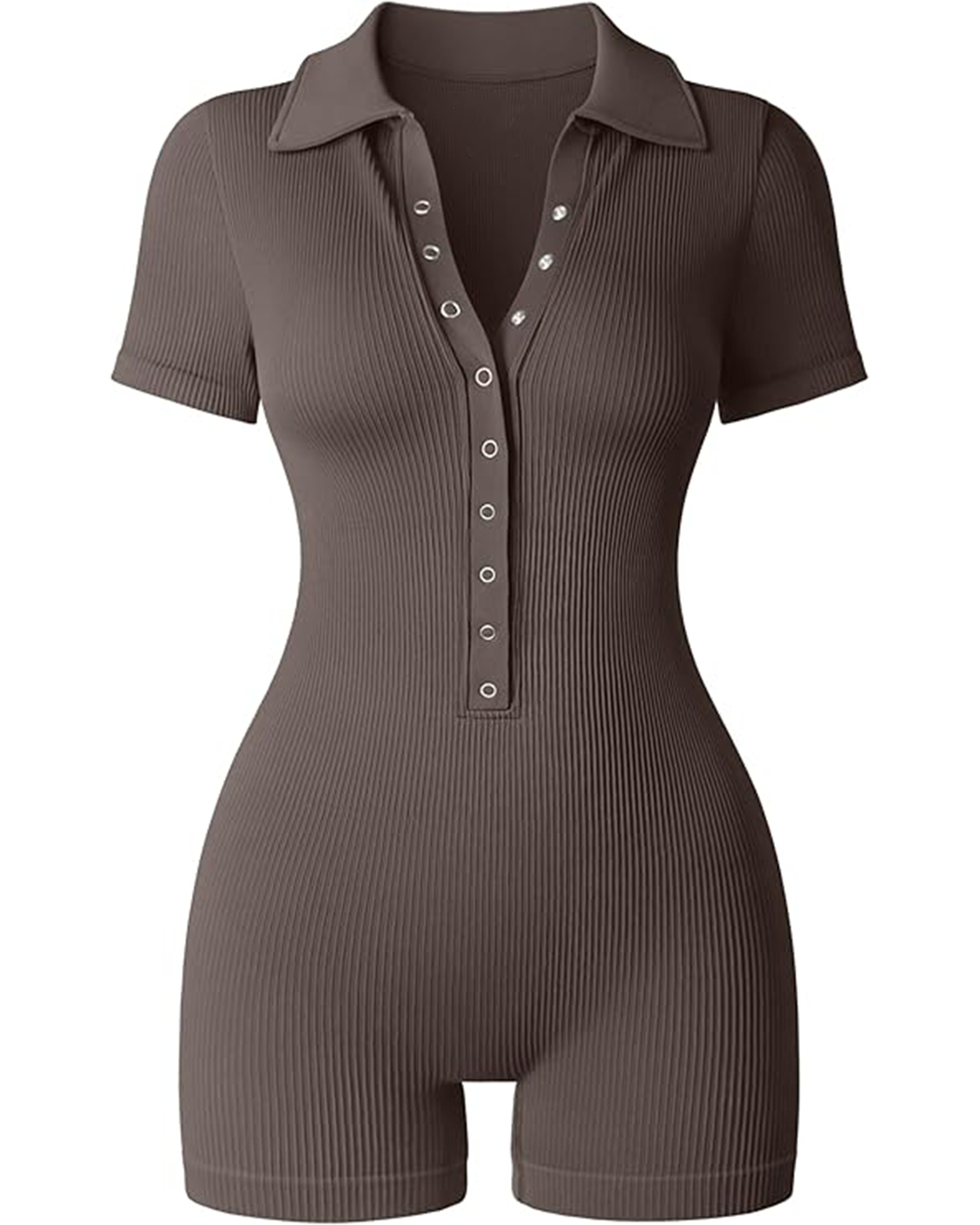 Yvyvlolo Women Ribbed V Neck Button Stretch Tummy Control Yoga Jumpsuits Rompers