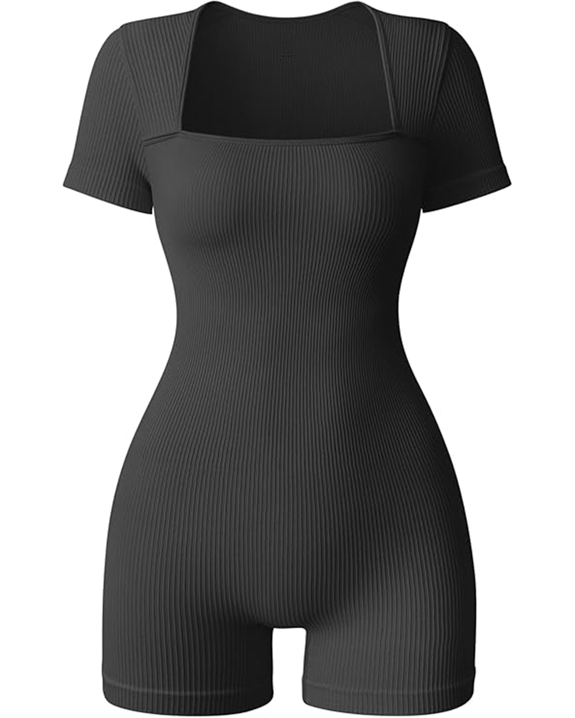 Yvyvlolo Women Short Sleeve Ribbed Square Neck Stretch Yoga Workout Jumpsuits Rompers