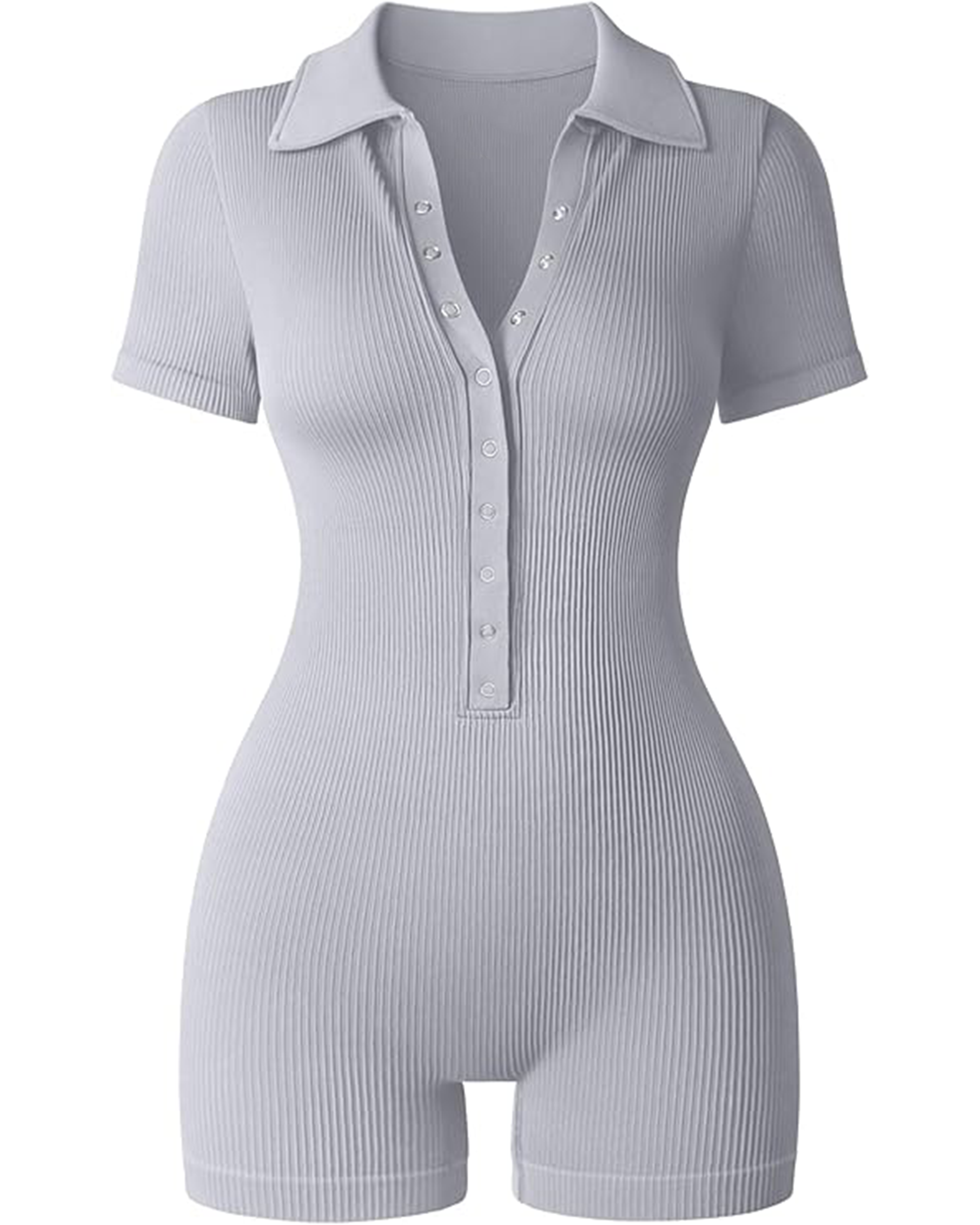 Yvyvlolo Women Ribbed V Neck Button Stretch Tummy Control Yoga Jumpsuits Rompers