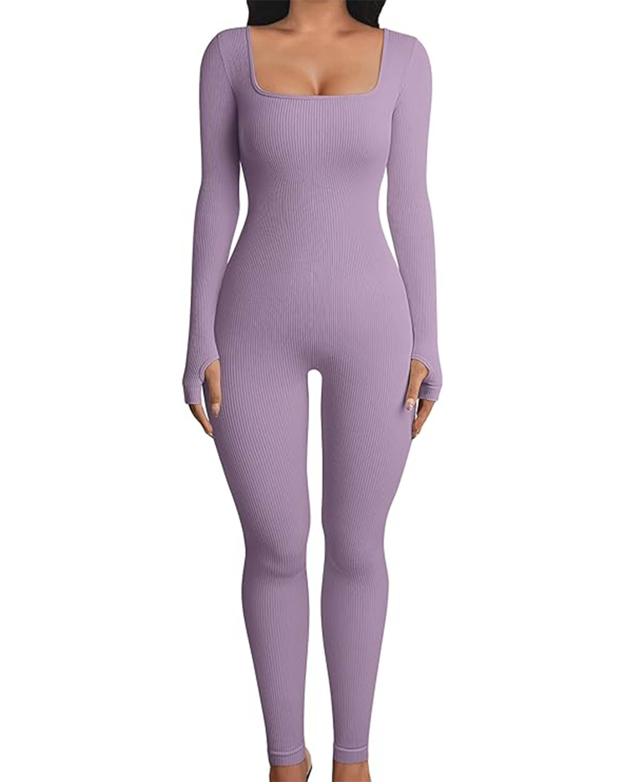 Yvyvlolo Women Long Sleeve Ribbed Yoga Workout Jumpsuits