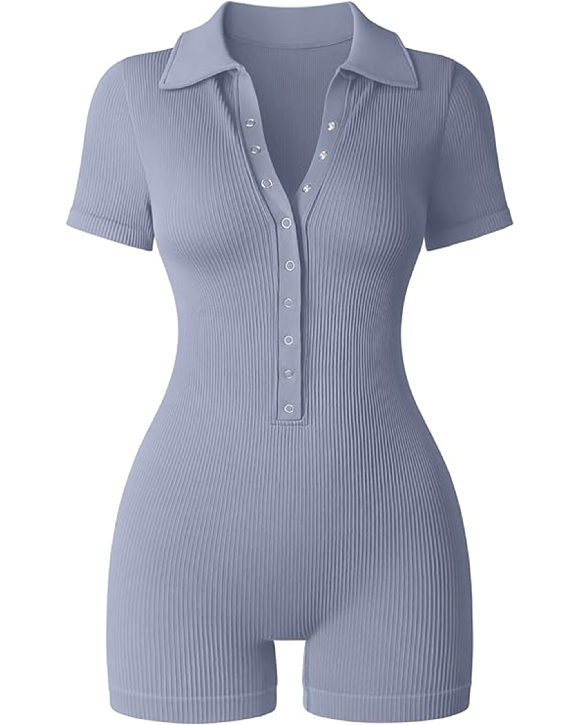 Yvyvlolo Women Ribbed V Neck Button Stretch Tummy Control Yoga Jumpsuits Rompers