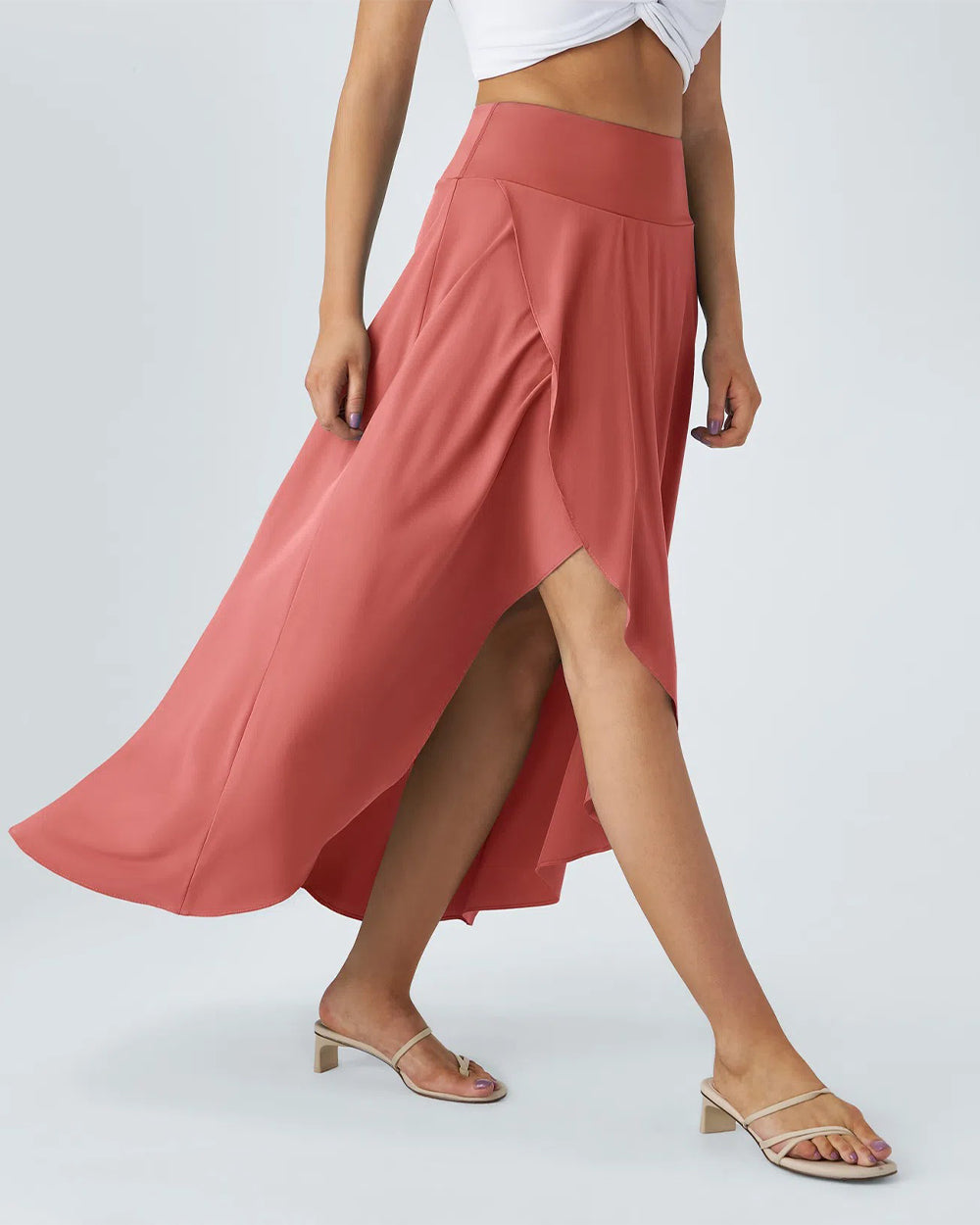 Yvyvlolo High Waisted High Low Ruffle 2-In-1 Flowy Quick Dry Casual Skirt