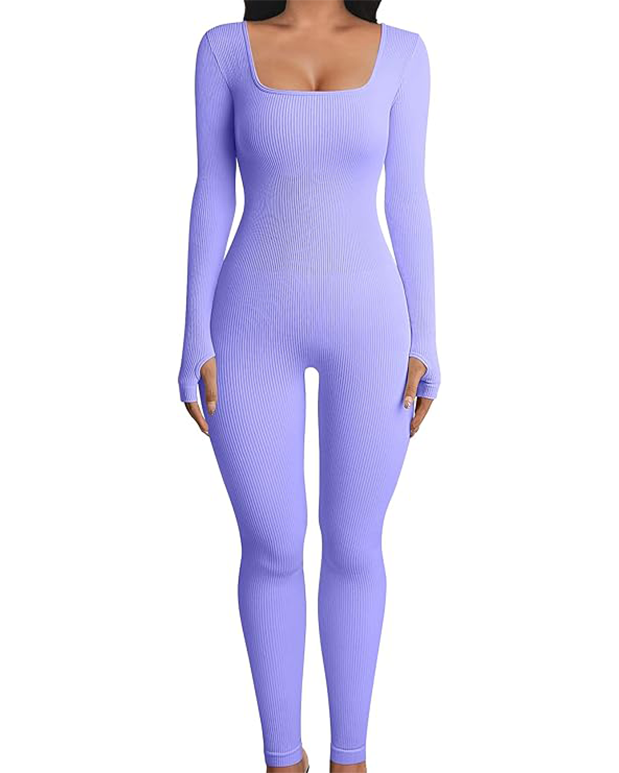 Yvyvlolo Women Long Sleeve Ribbed Yoga Workout Jumpsuits