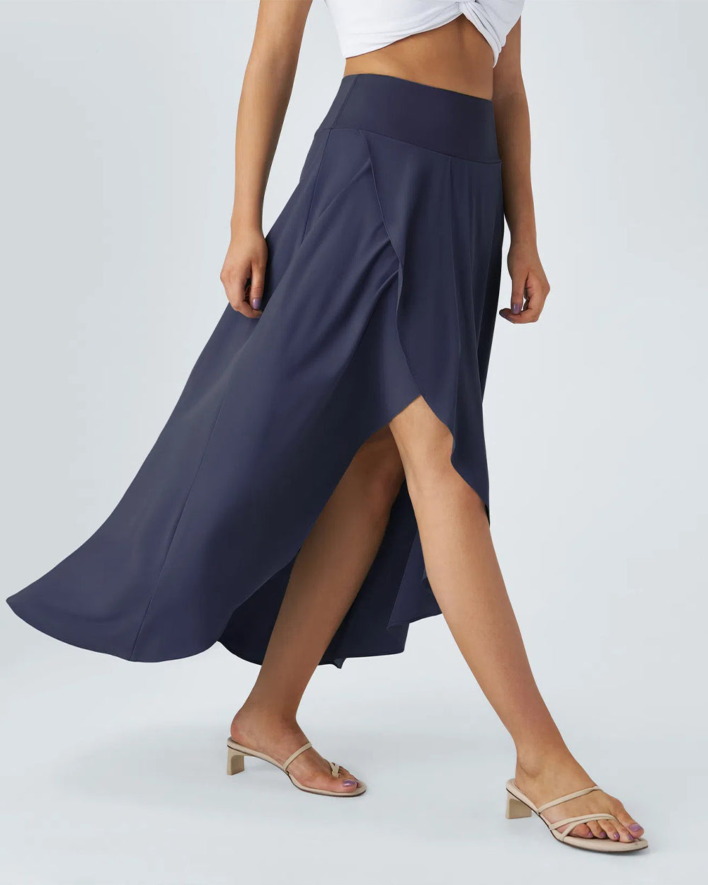 Yvyvlolo High Waisted High Low Ruffle 2-In-1 Flowy Quick Dry Casual Skirt