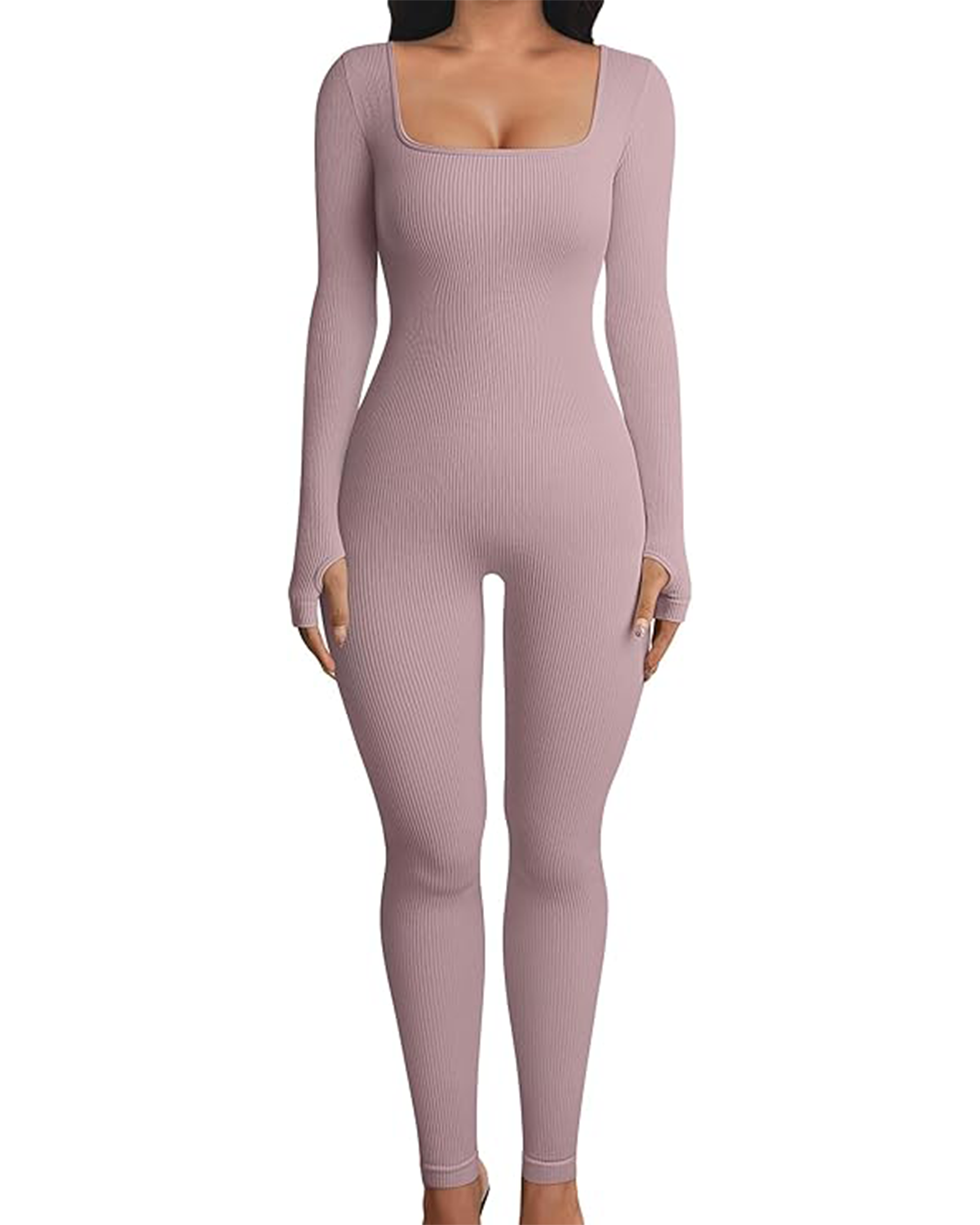 Yvyvlolo Women Long Sleeve Ribbed Yoga Workout Jumpsuits