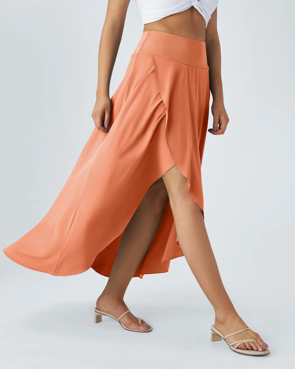 Yvyvlolo High Waisted High Low Ruffle 2-In-1 Flowy Quick Dry Casual Skirt