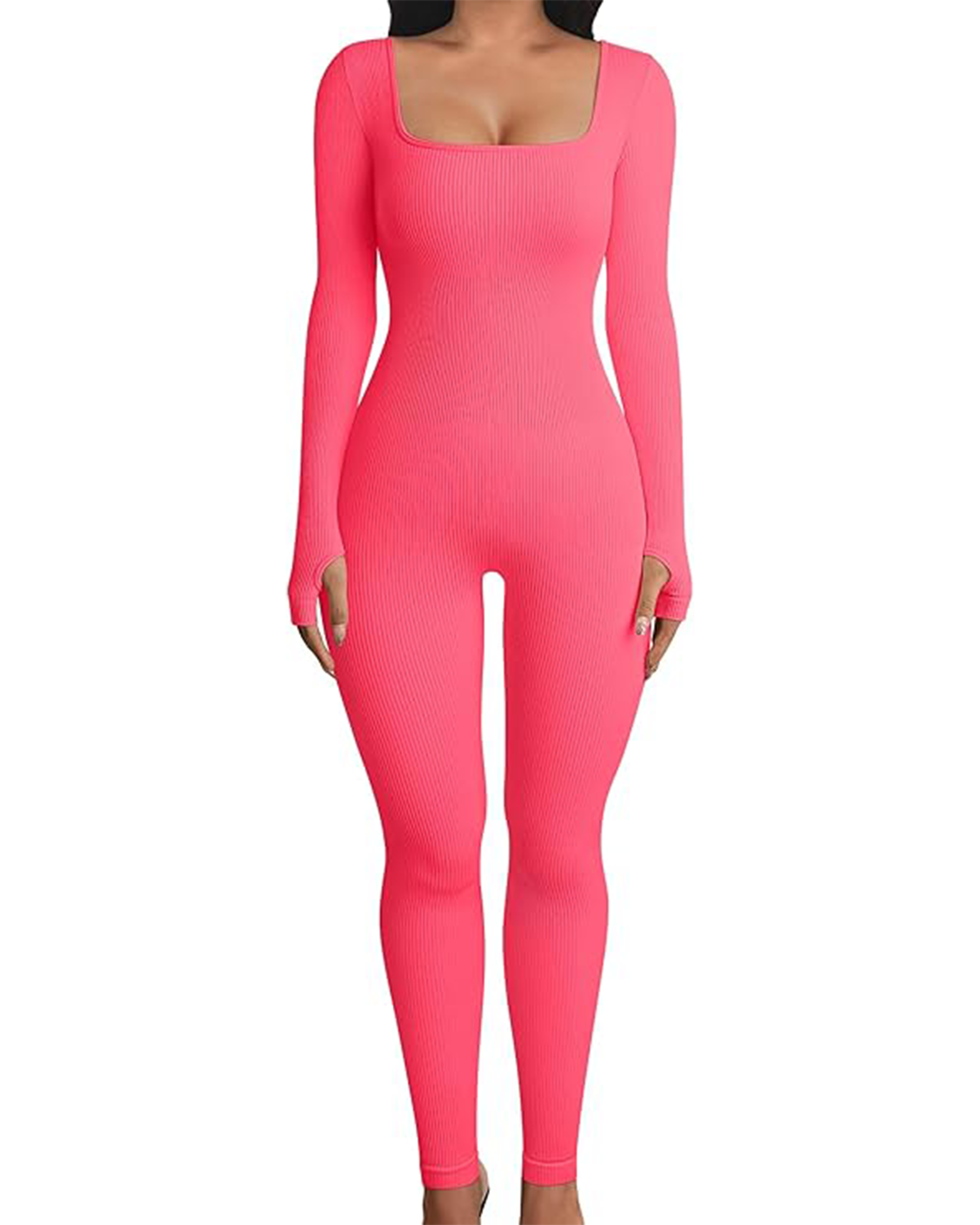 Yvyvlolo Women Long Sleeve Ribbed Yoga Workout Jumpsuits