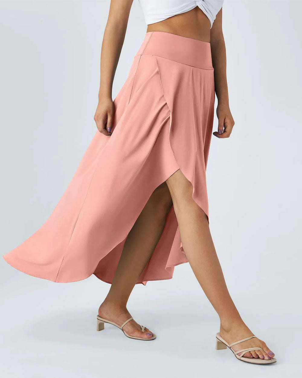 Yvyvlolo High Waisted High Low Ruffle 2-In-1 Flowy Quick Dry Casual Skirt
