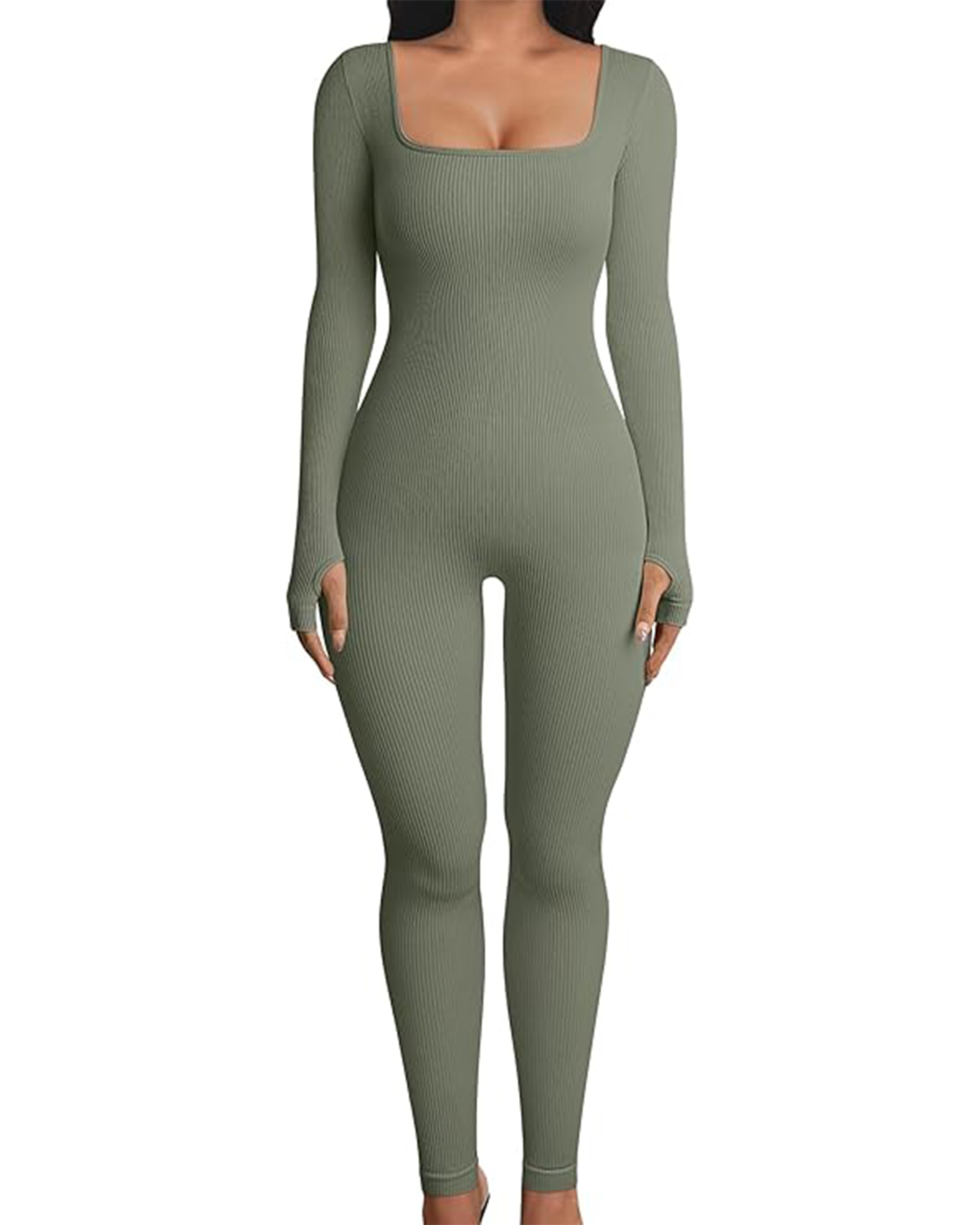 Yvyvlolo Women Long Sleeve Ribbed Yoga Workout Jumpsuits