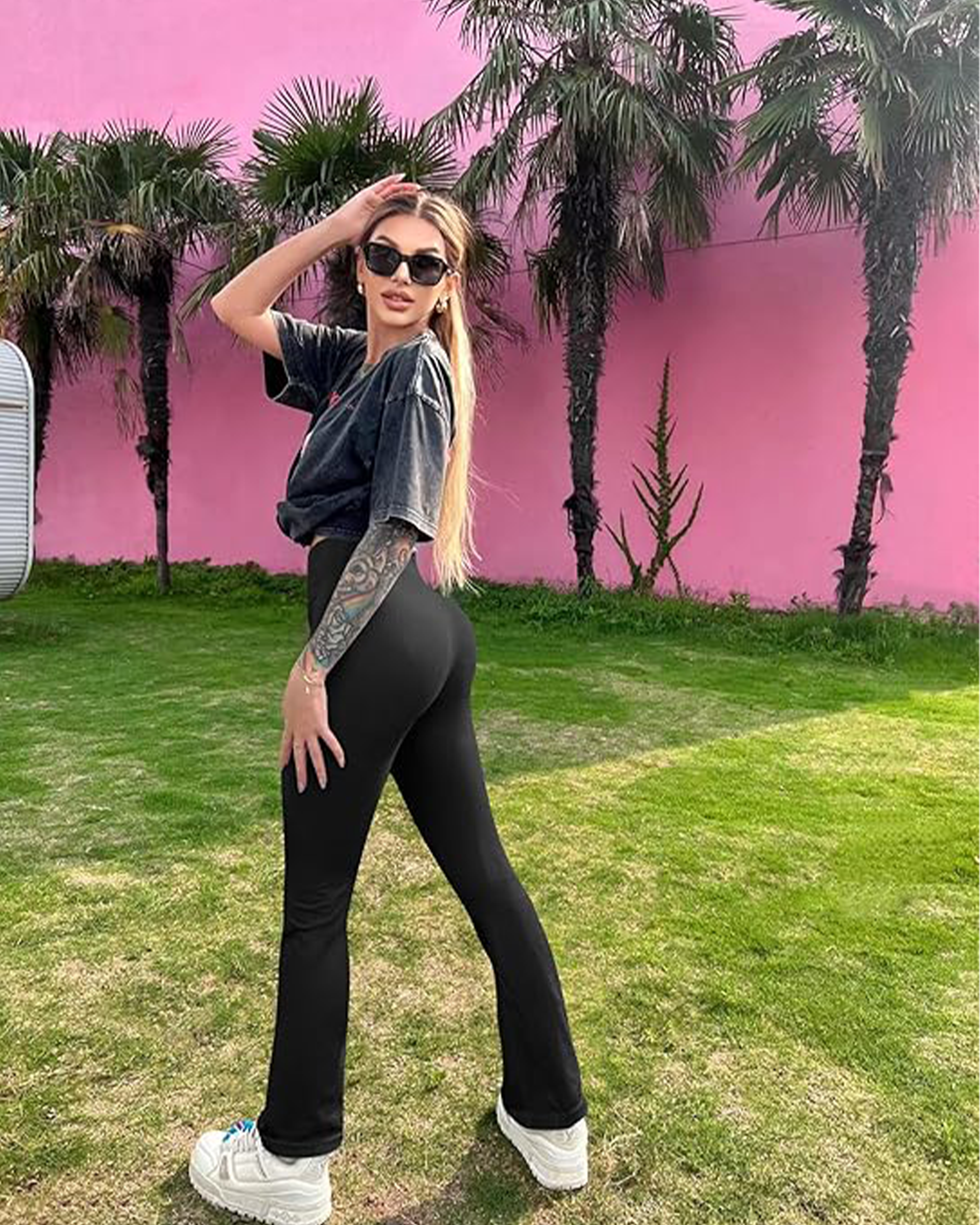 Yvyvlolo Women's Flare Pants Ribbed Seamless Workout High Waist Leggings