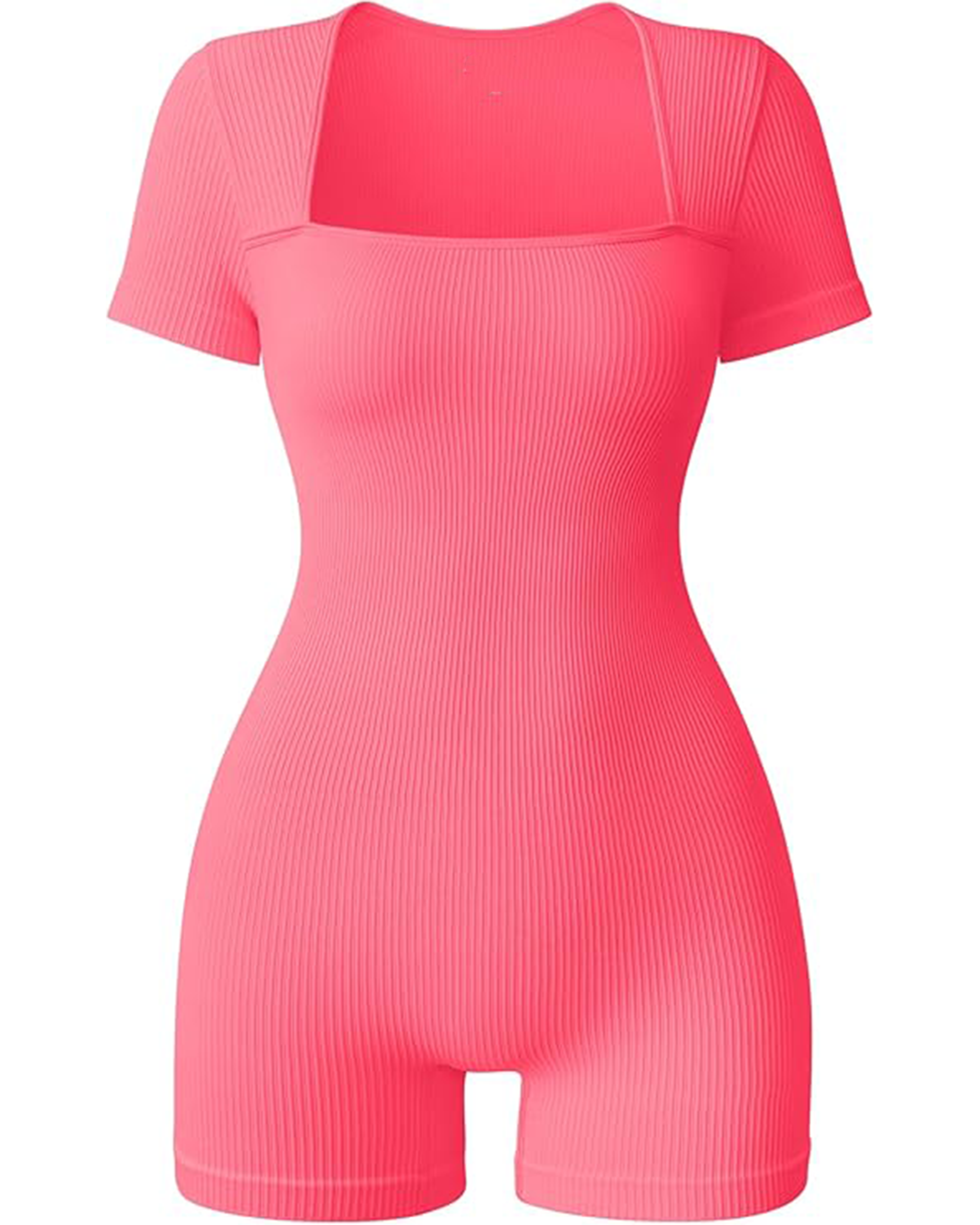 Yvyvlolo Women Short Sleeve Ribbed Square Neck Stretch Yoga Workout Jumpsuits Rompers