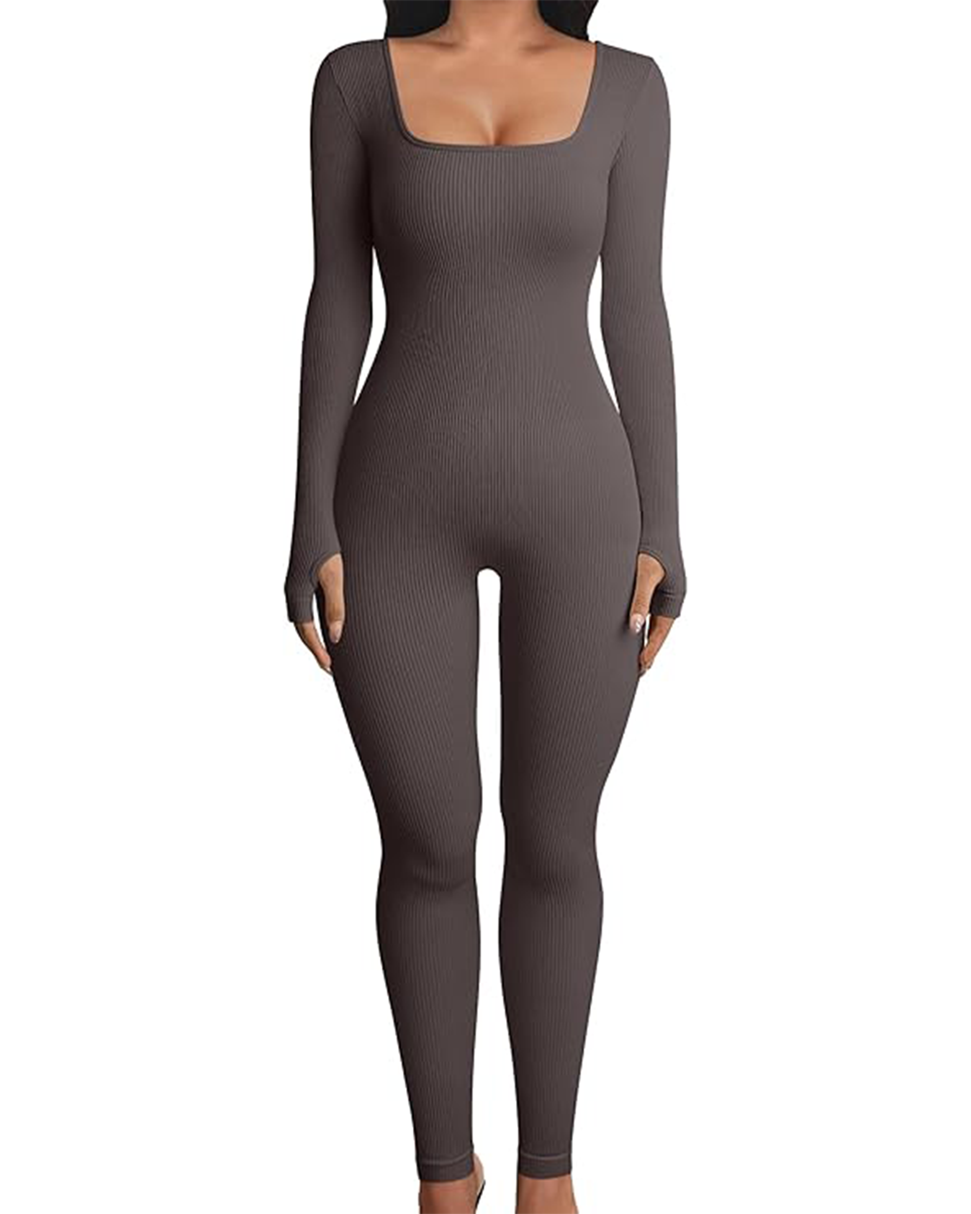 Yvyvlolo Women Long Sleeve Ribbed Yoga Workout Jumpsuits