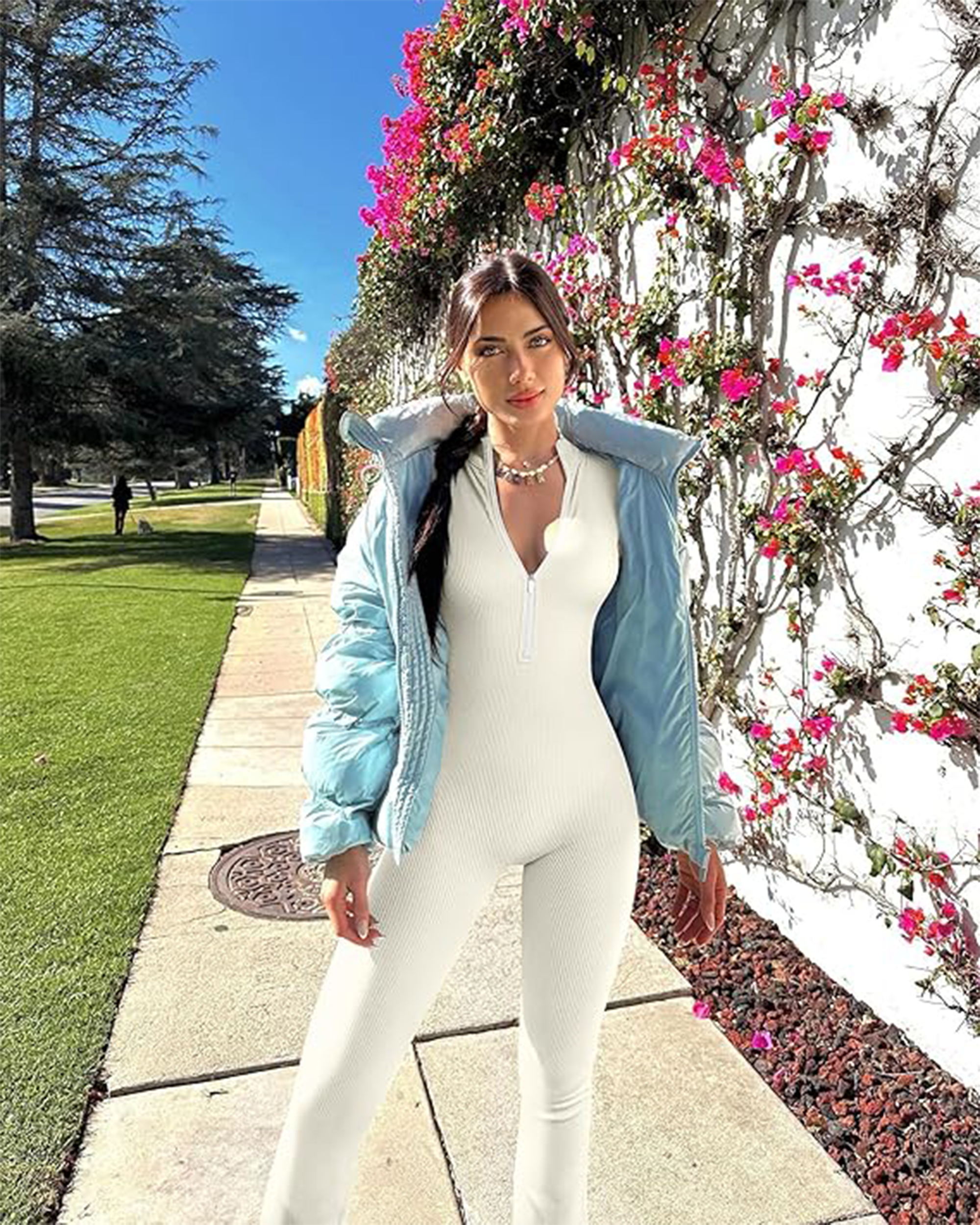 Yvyvlolo Women's Ribbed Long Sleeve Zip Front Flared Yoga Jumpsuits