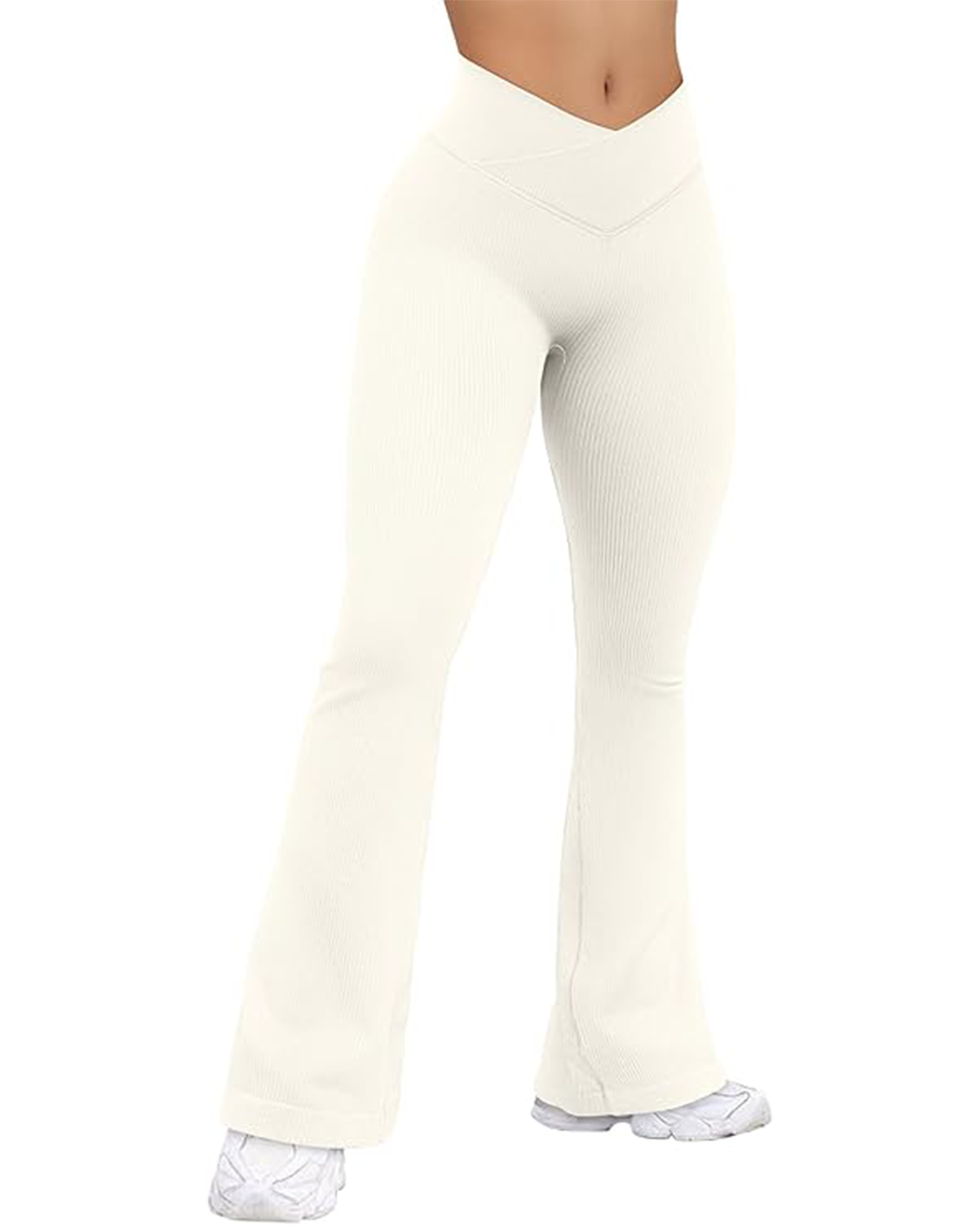 Yvyvlolo Women's Flared Ribbed Cross Over High Waist Yoga Pants