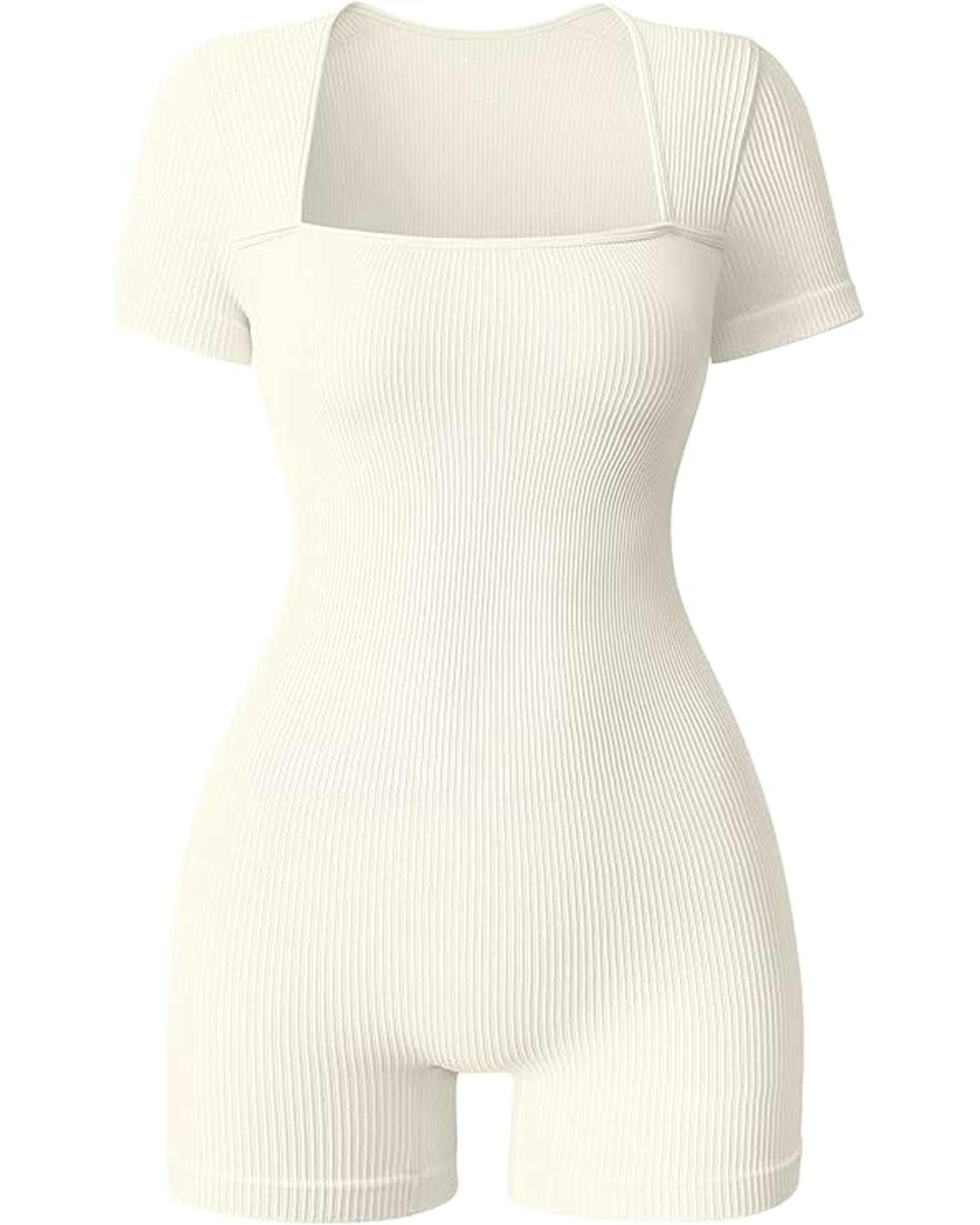 Yvyvlolo Women Short Sleeve Ribbed Square Neck Stretch Yoga Workout Jumpsuits Rompers