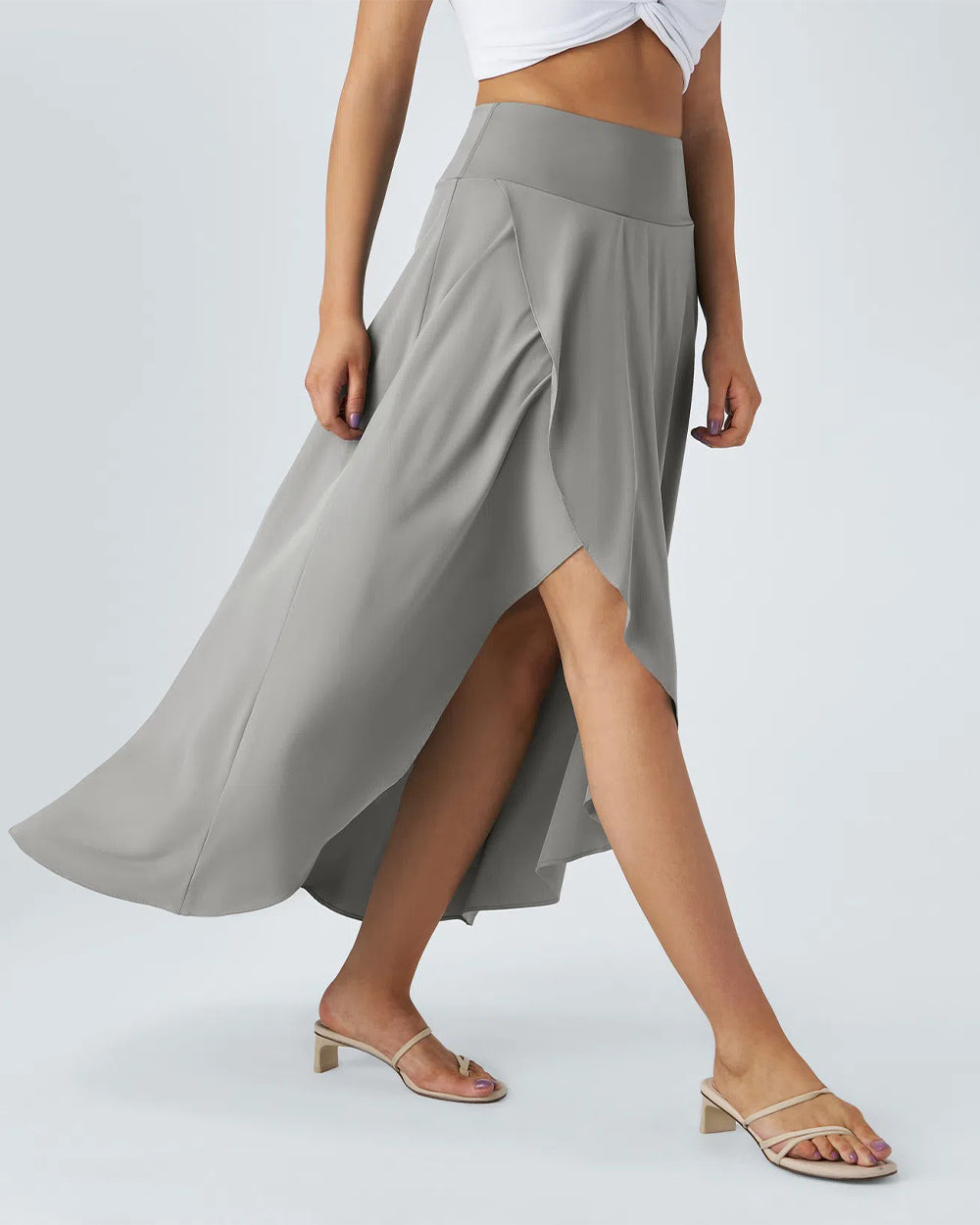 Yvyvlolo High Waisted High Low Ruffle 2-In-1 Flowy Quick Dry Casual Skirt