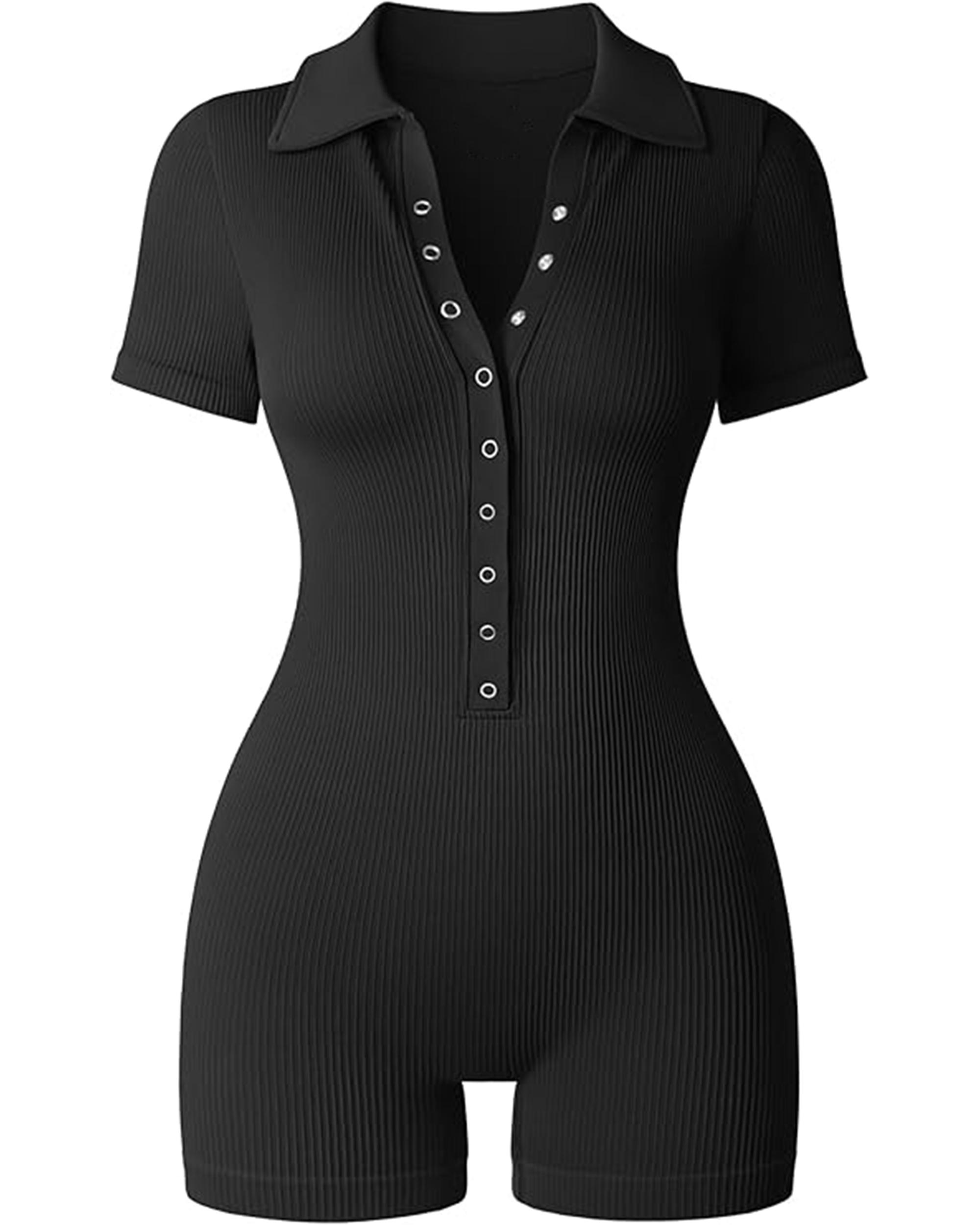 Yvyvlolo Women Ribbed V Neck Button Stretch Tummy Control Yoga Jumpsuits Rompers