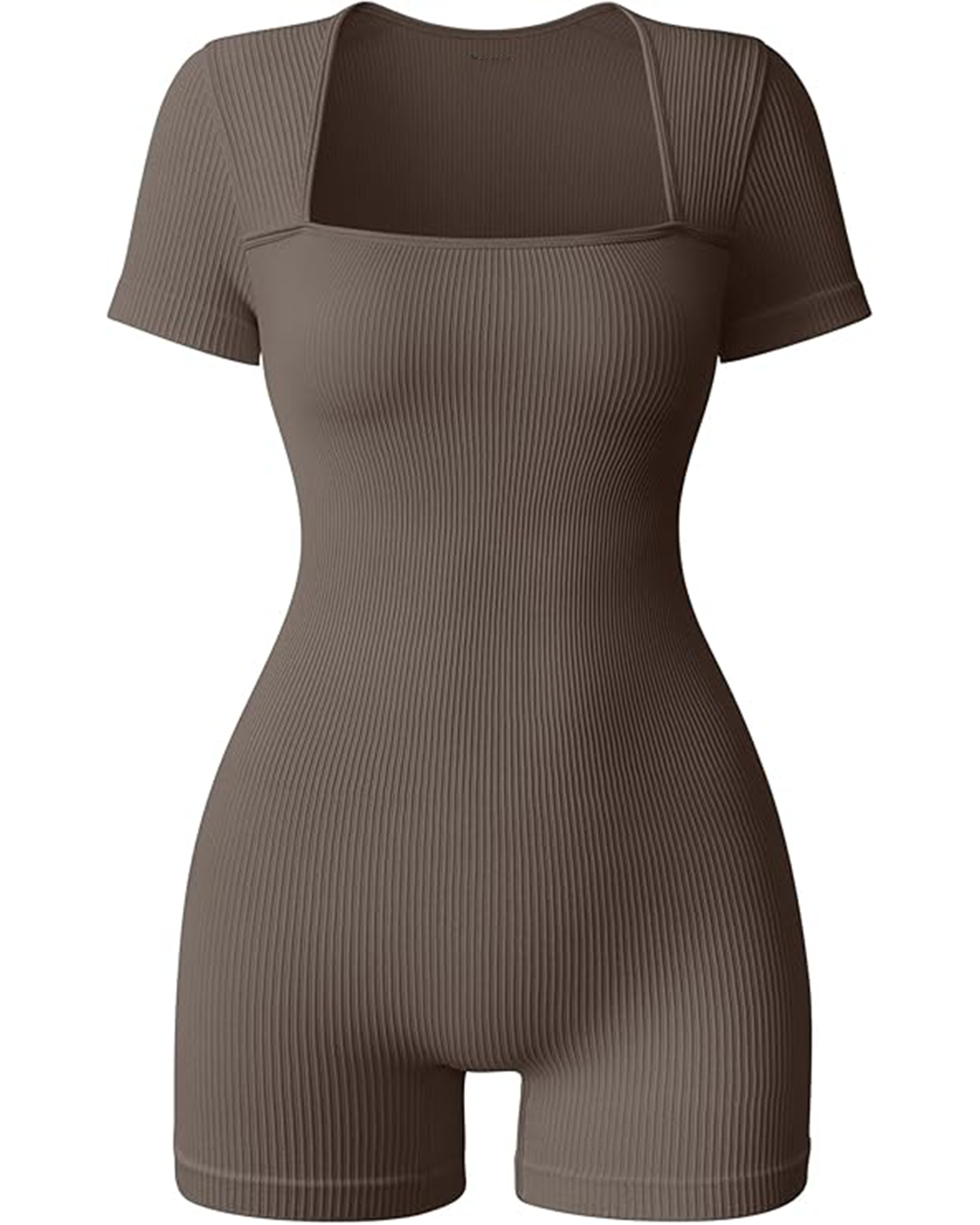 Yvyvlolo Women Short Sleeve Ribbed Square Neck Stretch Yoga Workout Jumpsuits Rompers