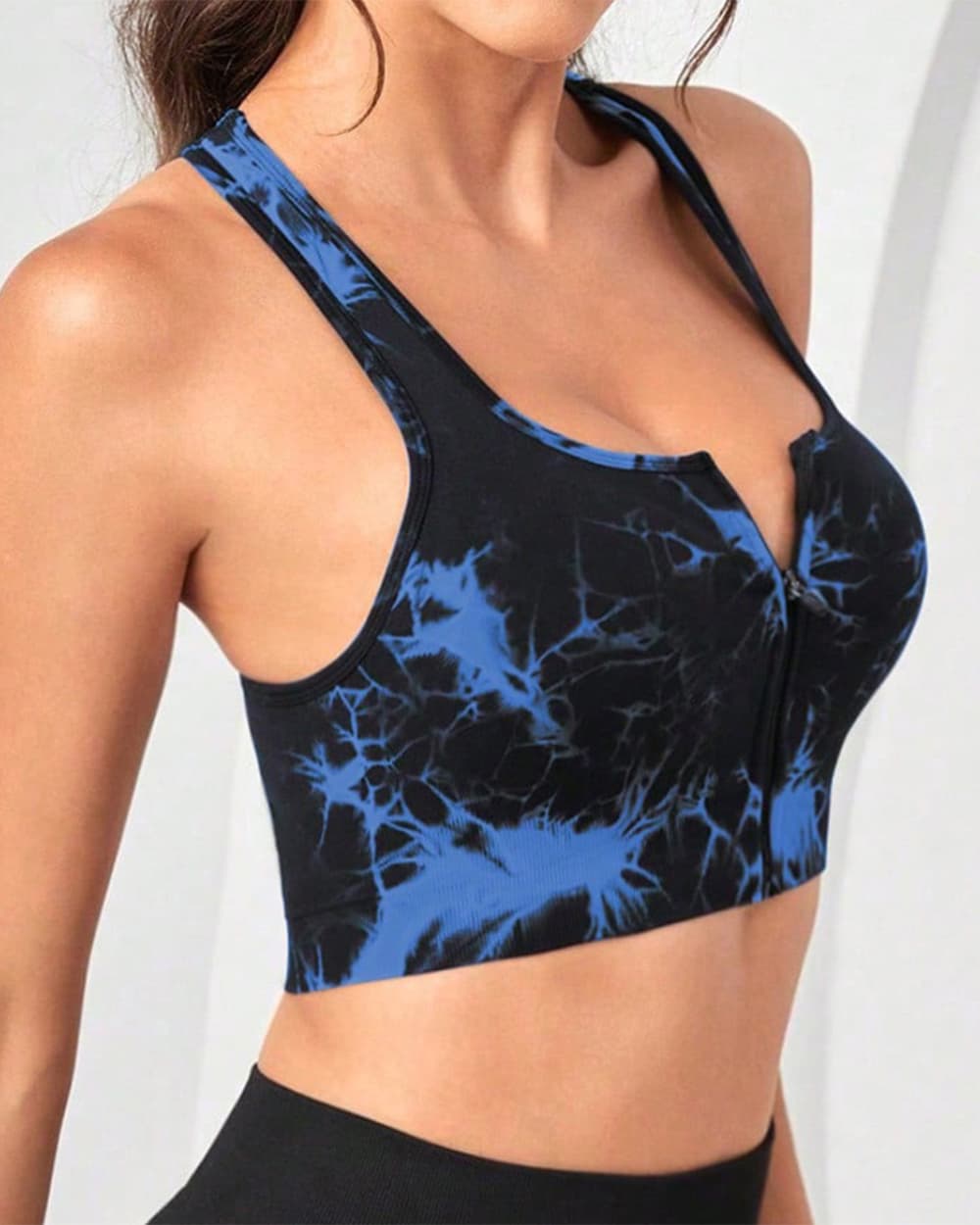 Yvyvlolo Tie-Dye Zipper Shockproof Yoga Sports Bra