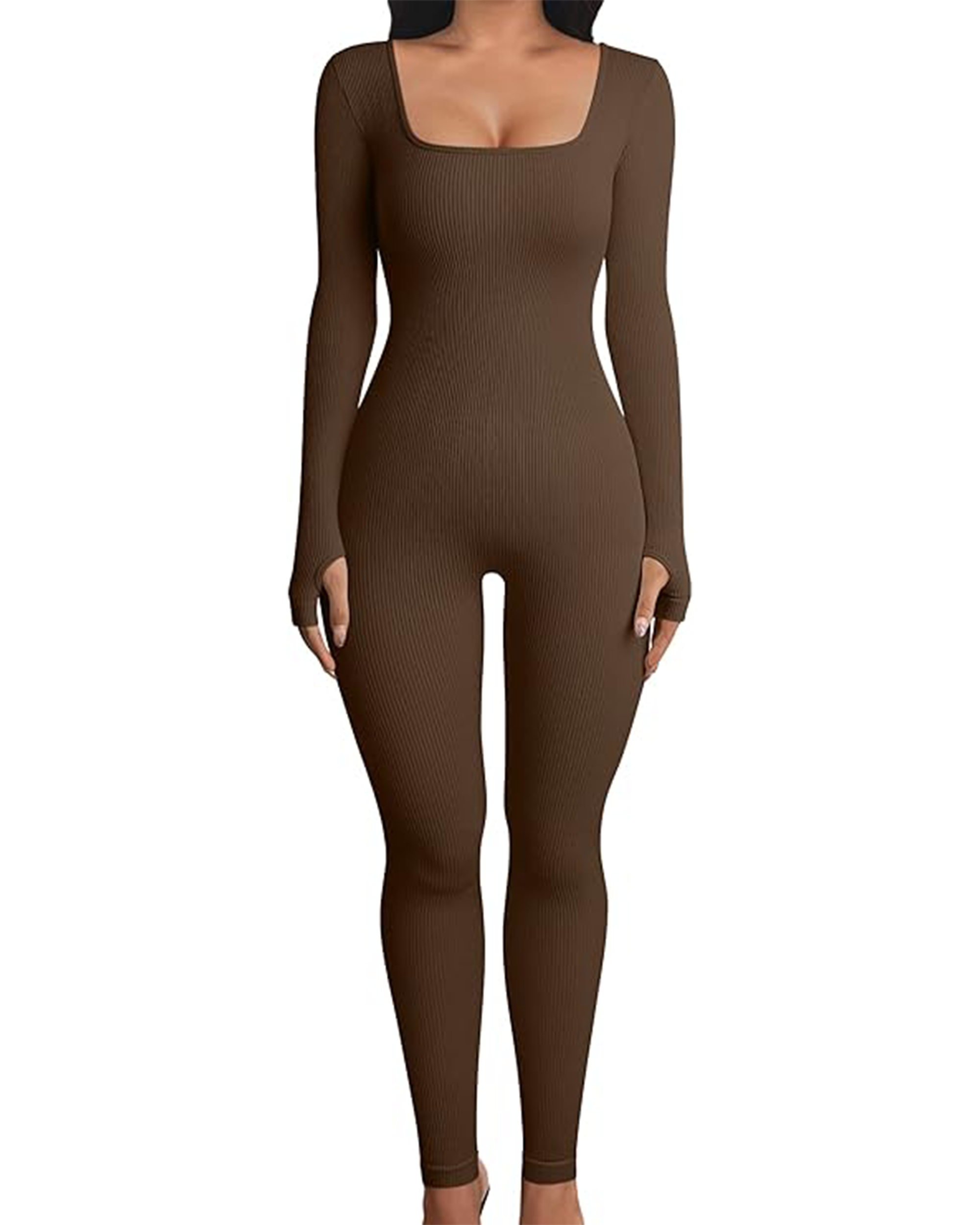 Yvyvlolo Women Long Sleeve Ribbed Yoga Workout Jumpsuits