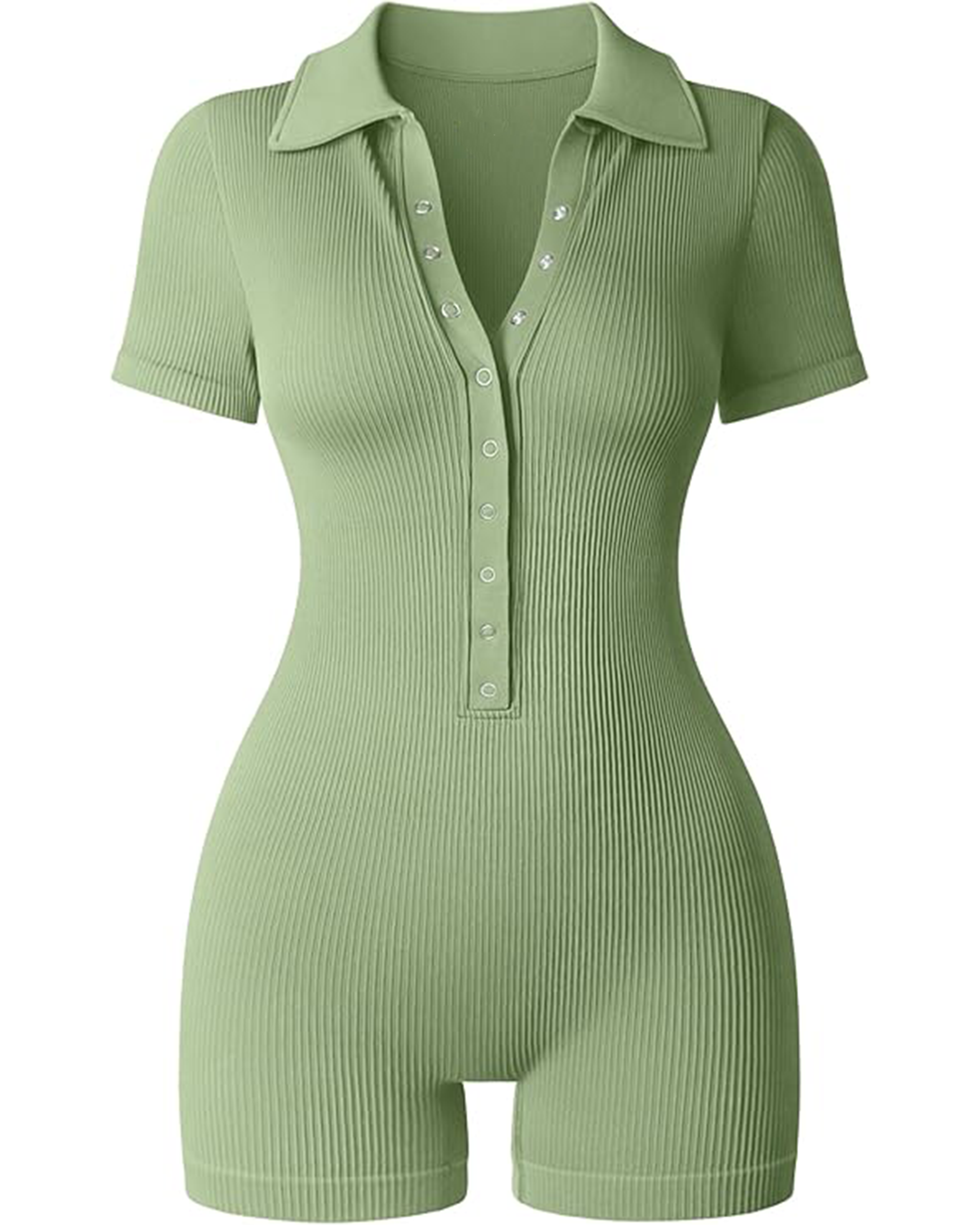 Yvyvlolo Women Ribbed V Neck Button Stretch Tummy Control Yoga Jumpsuits Rompers