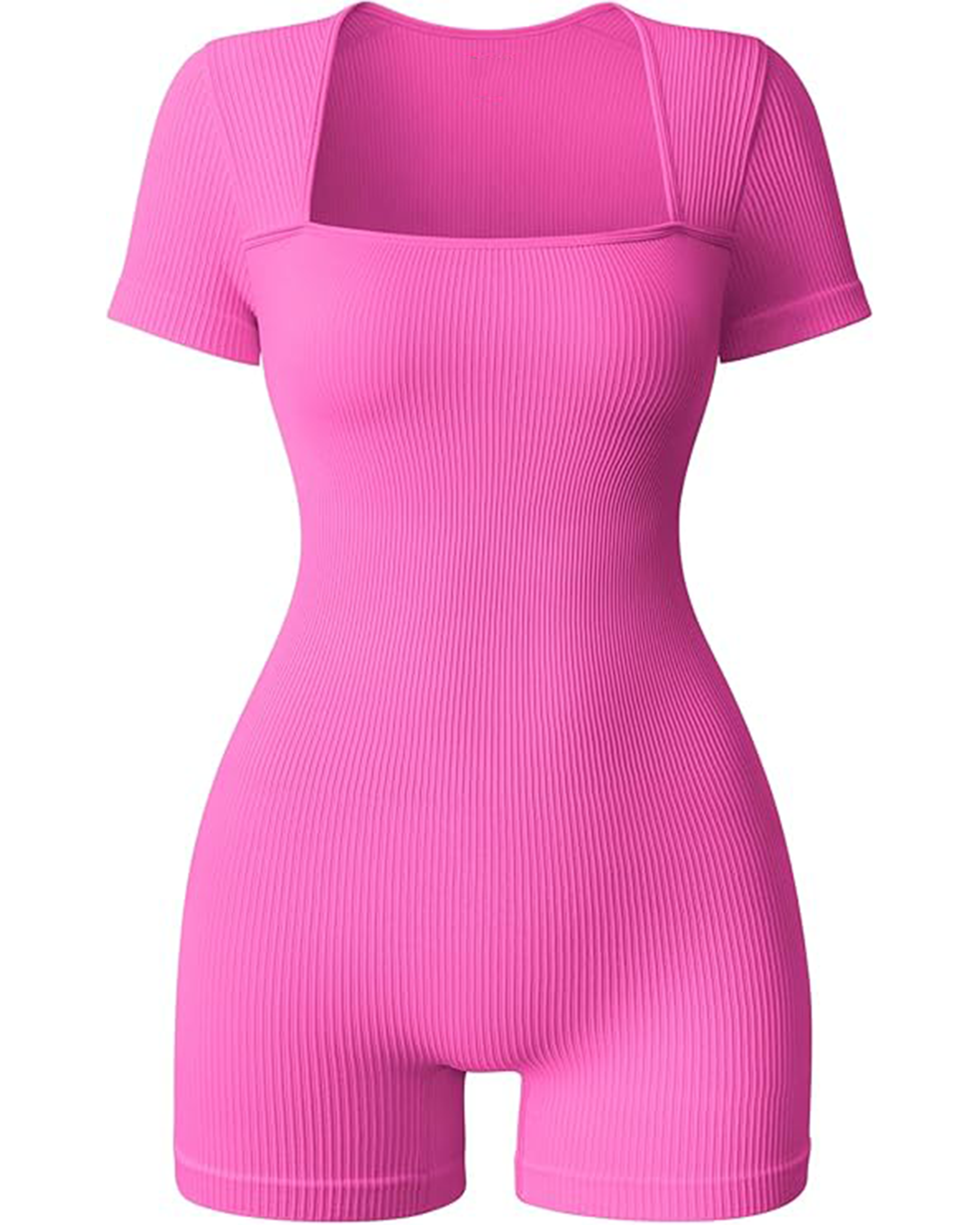 Yvyvlolo Women Short Sleeve Ribbed Square Neck Stretch Yoga Workout Jumpsuits Rompers