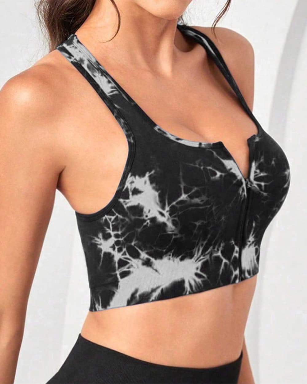 Yvyvlolo Tie-Dye Zipper Shockproof Yoga Sports Bra