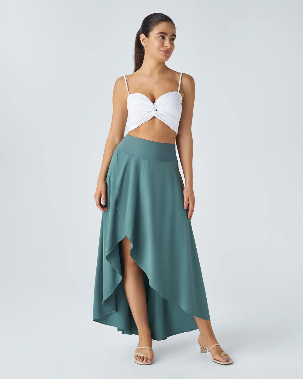 Yvyvlolo High Waisted High Low Ruffle 2-In-1 Flowy Quick Dry Casual Skirt