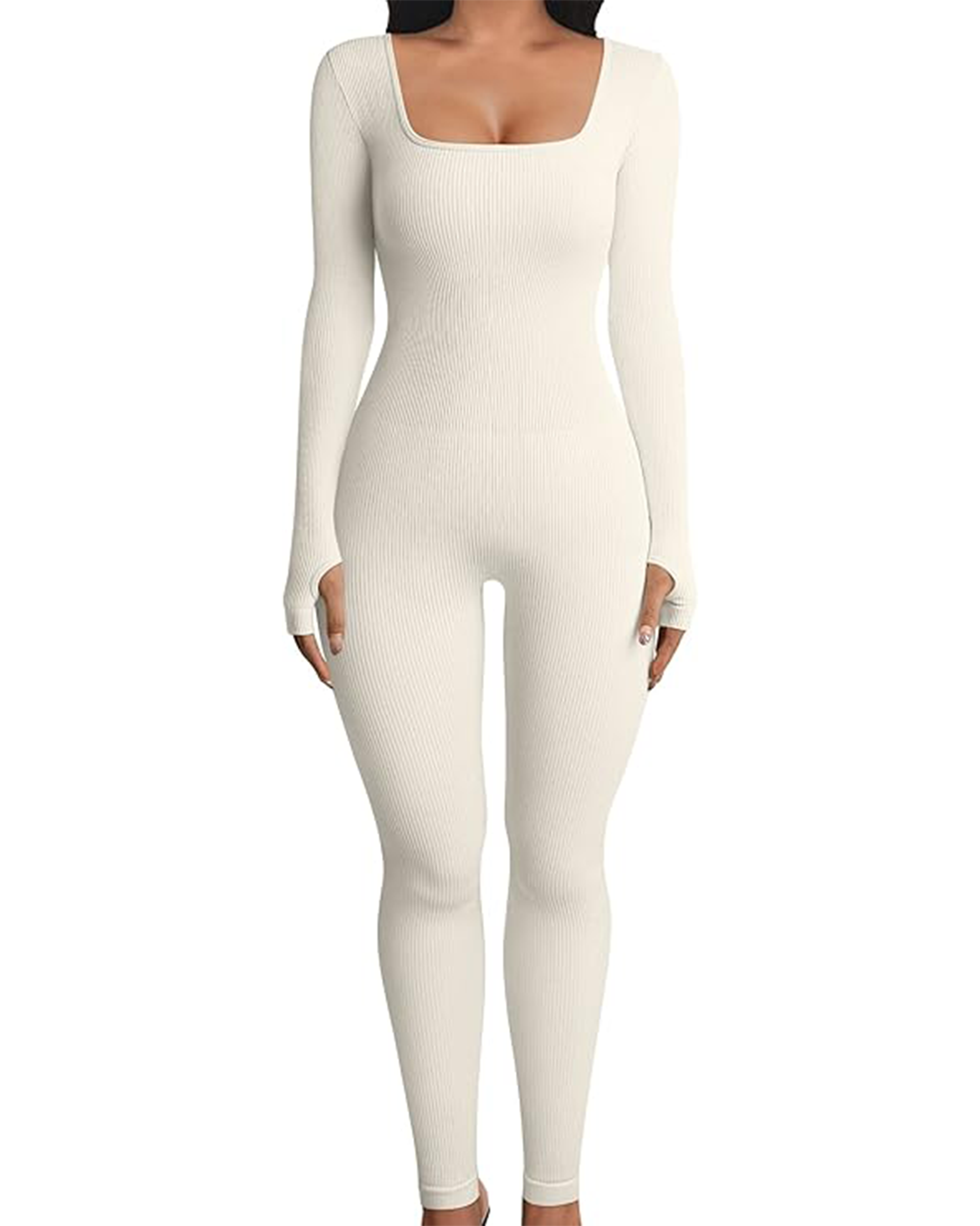 Yvyvlolo Women Long Sleeve Ribbed Yoga Workout Jumpsuits