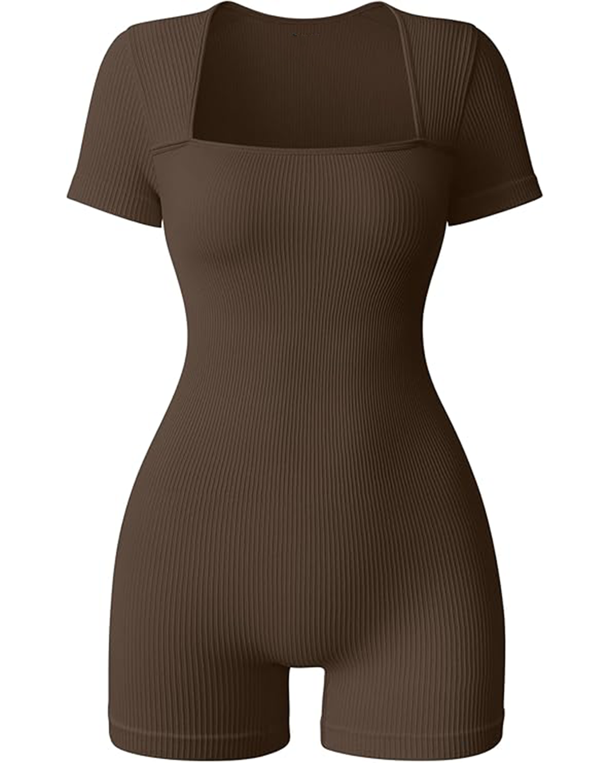 Yvyvlolo Women Short Sleeve Ribbed Square Neck Stretch Yoga Workout Jumpsuits Rompers