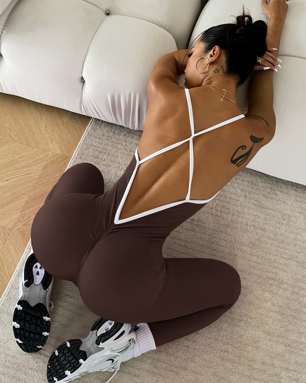 Yvyvlolo Ribbed Colorblocked Sleeveless Sling Quick Dry Athletic Yoga Jumpsuit