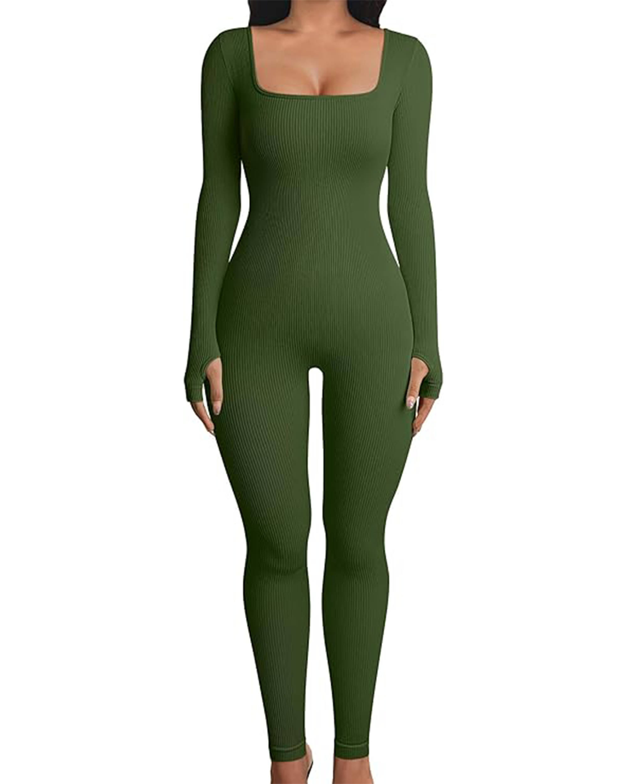 Yvyvlolo Women Long Sleeve Ribbed Yoga Workout Jumpsuits