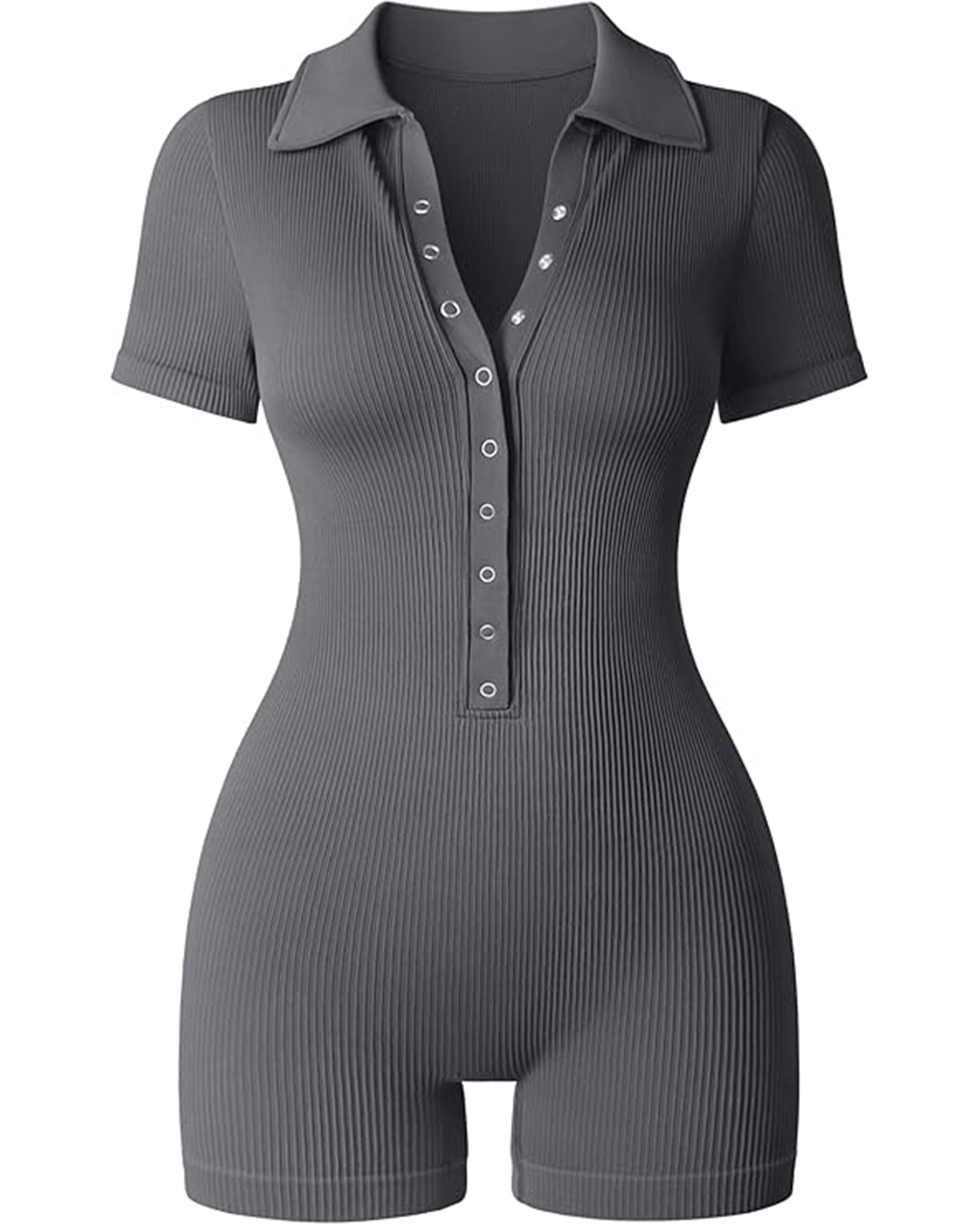 Yvyvlolo Women Ribbed V Neck Button Stretch Tummy Control Yoga Jumpsuits Rompers