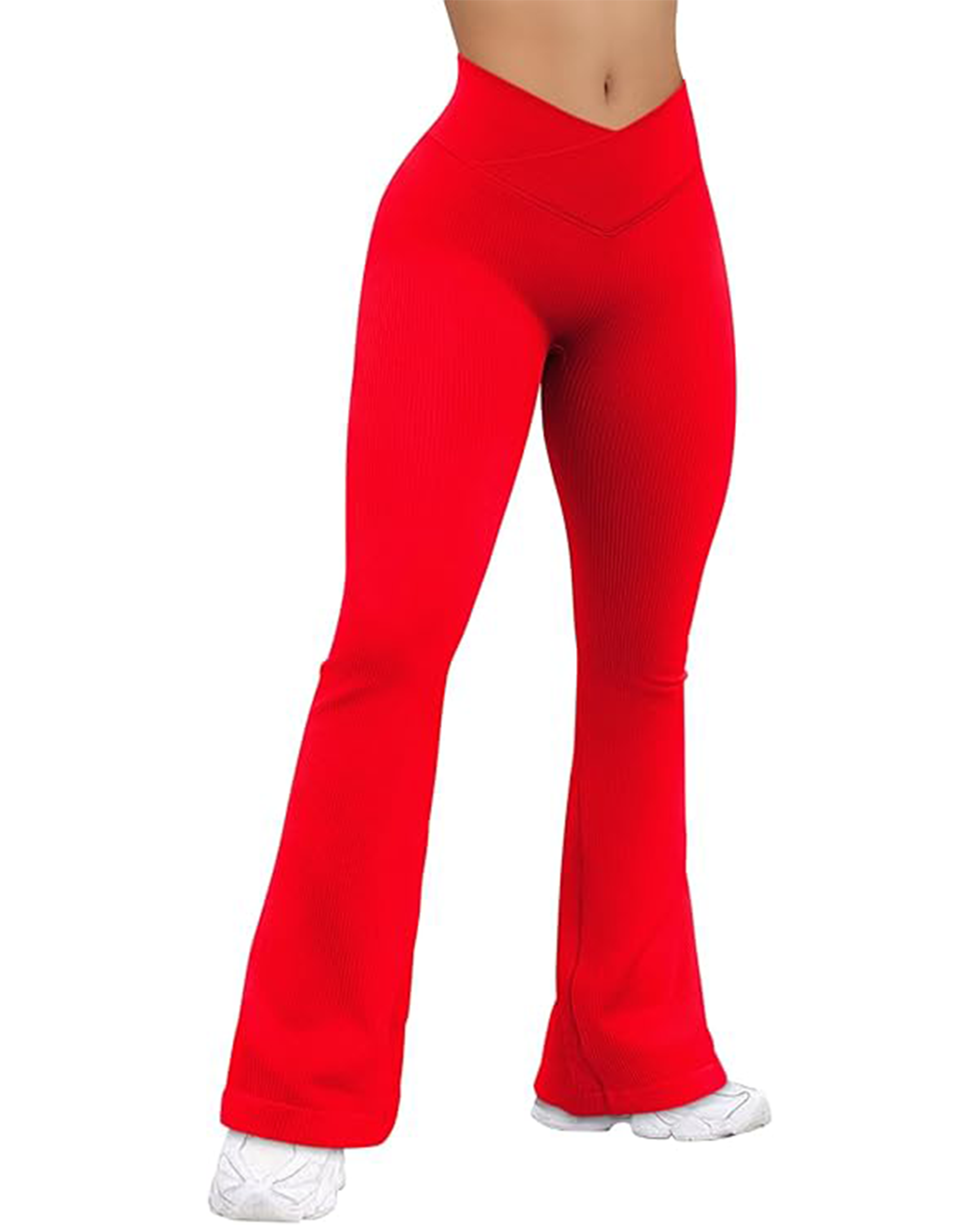 Yvyvlolo Women's Flared Ribbed Cross Over High Waist Yoga Pants