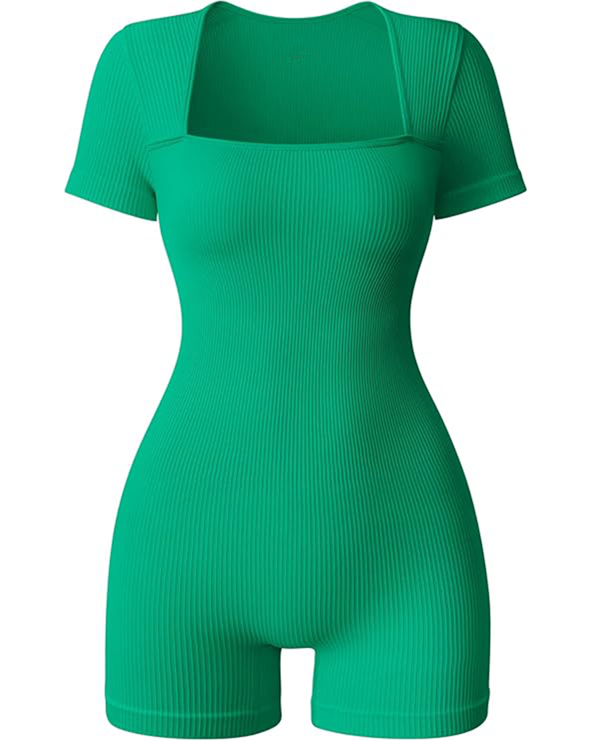 Yvyvlolo Women Short Sleeve Ribbed Square Neck Stretch Yoga Workout Jumpsuits Rompers