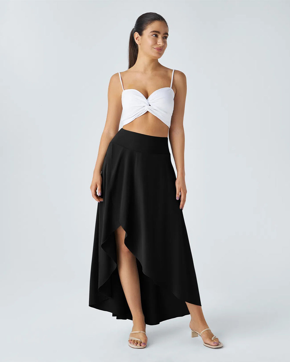 Yvyvlolo High Waisted High Low Ruffle 2-In-1 Flowy Quick Dry Casual Skirt