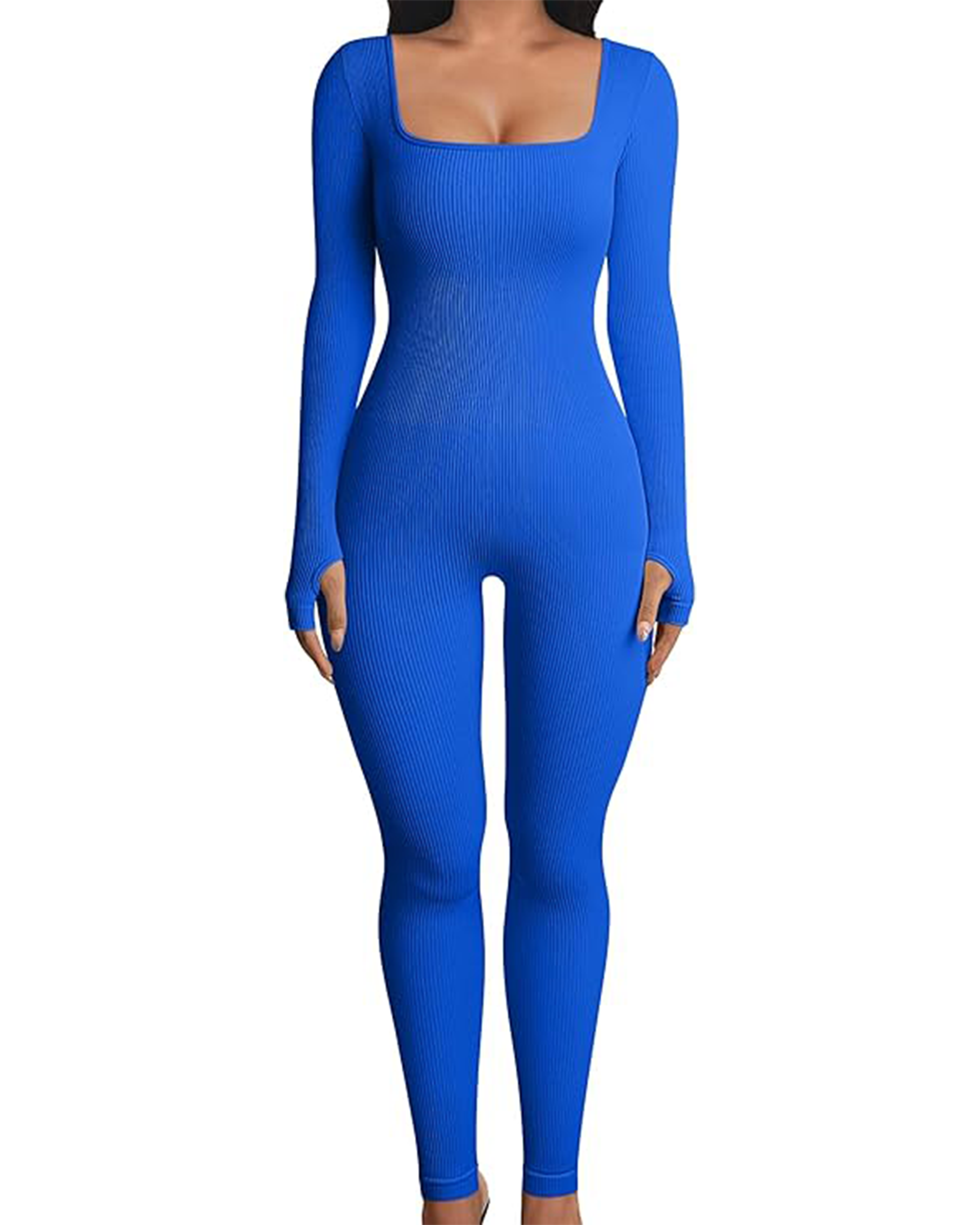 Yvyvlolo Women Long Sleeve Ribbed Yoga Workout Jumpsuits