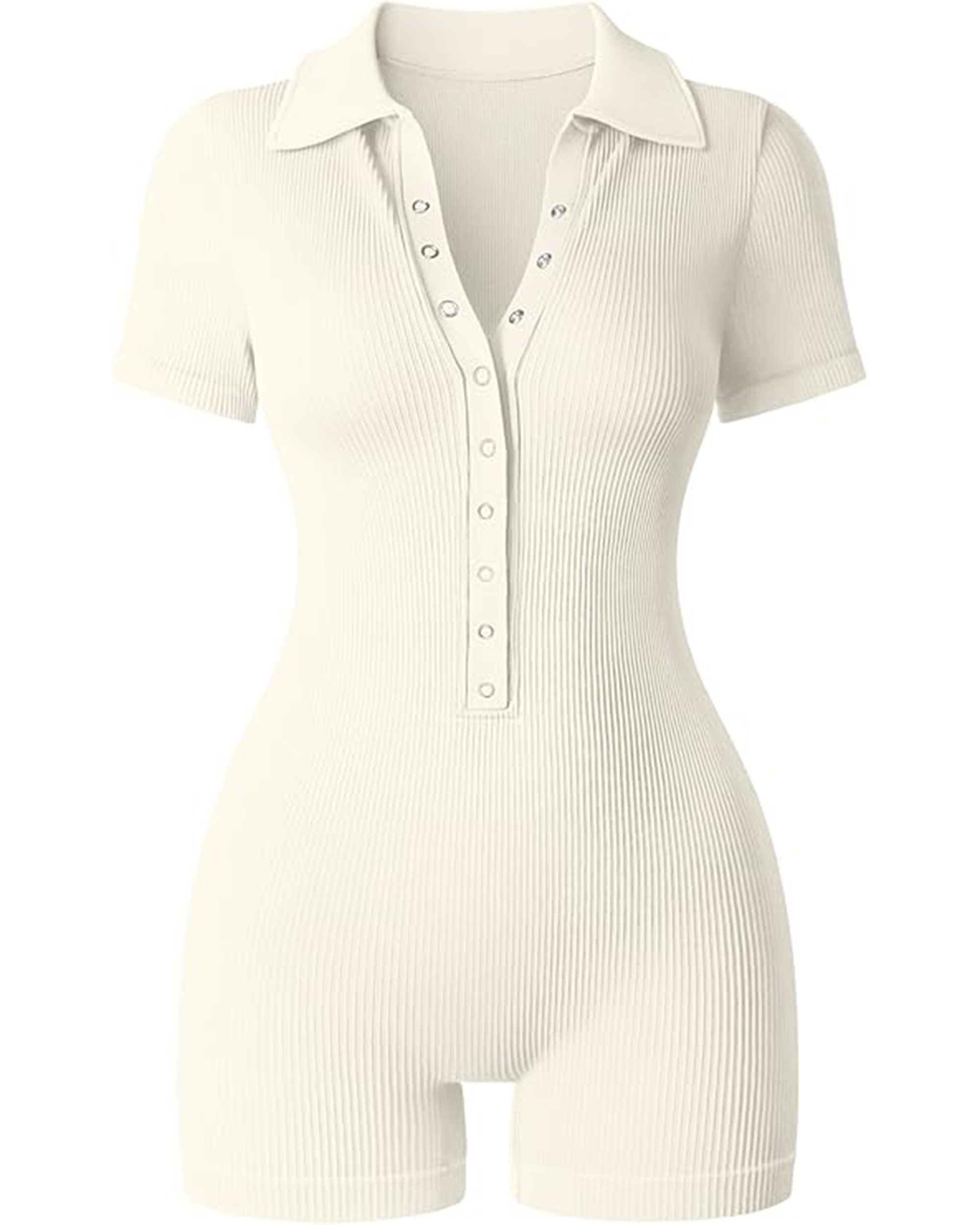 Yvyvlolo Women Ribbed V Neck Button Stretch Tummy Control Yoga Jumpsuits Rompers