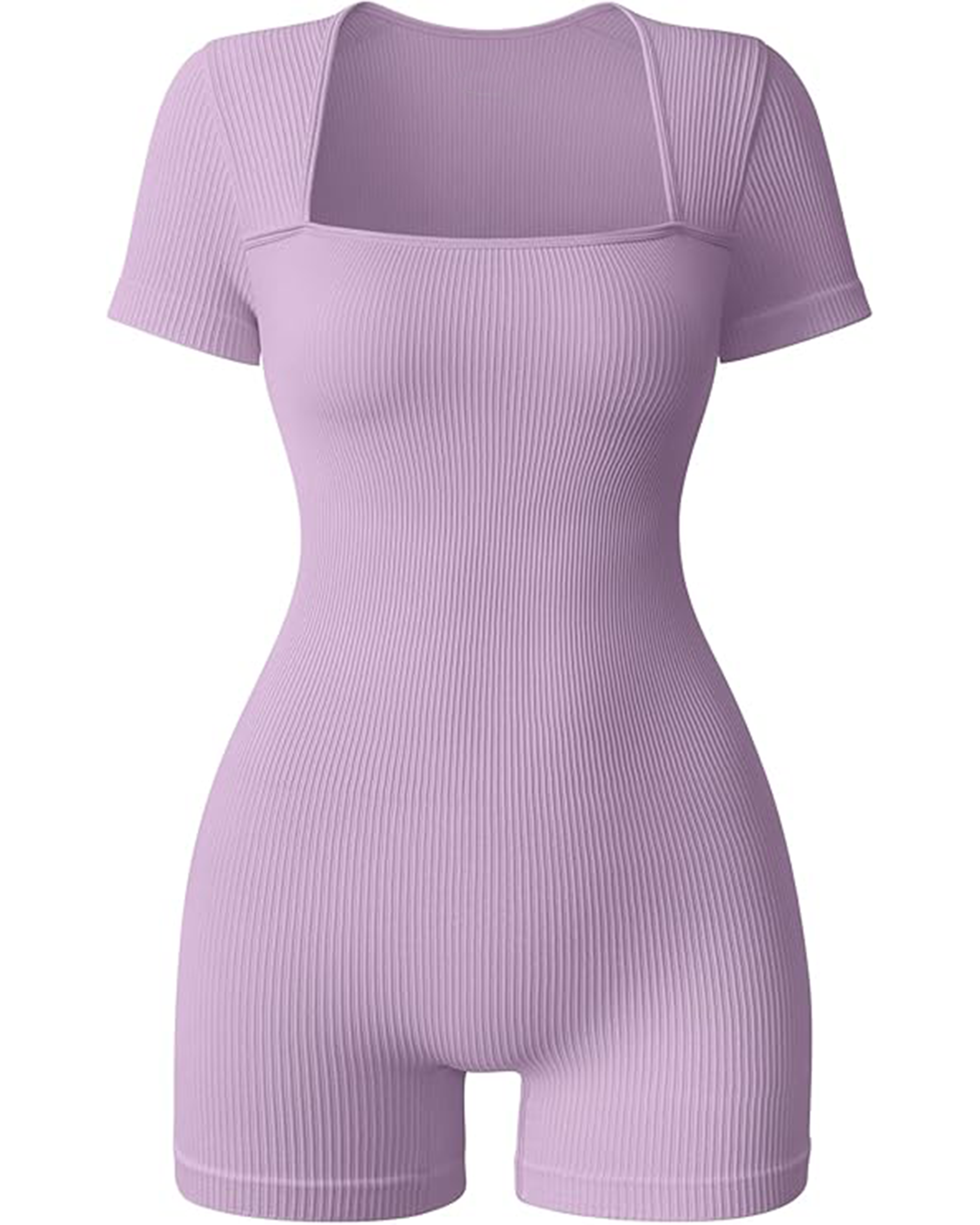 Yvyvlolo Women Short Sleeve Ribbed Square Neck Stretch Yoga Workout Jumpsuits Rompers