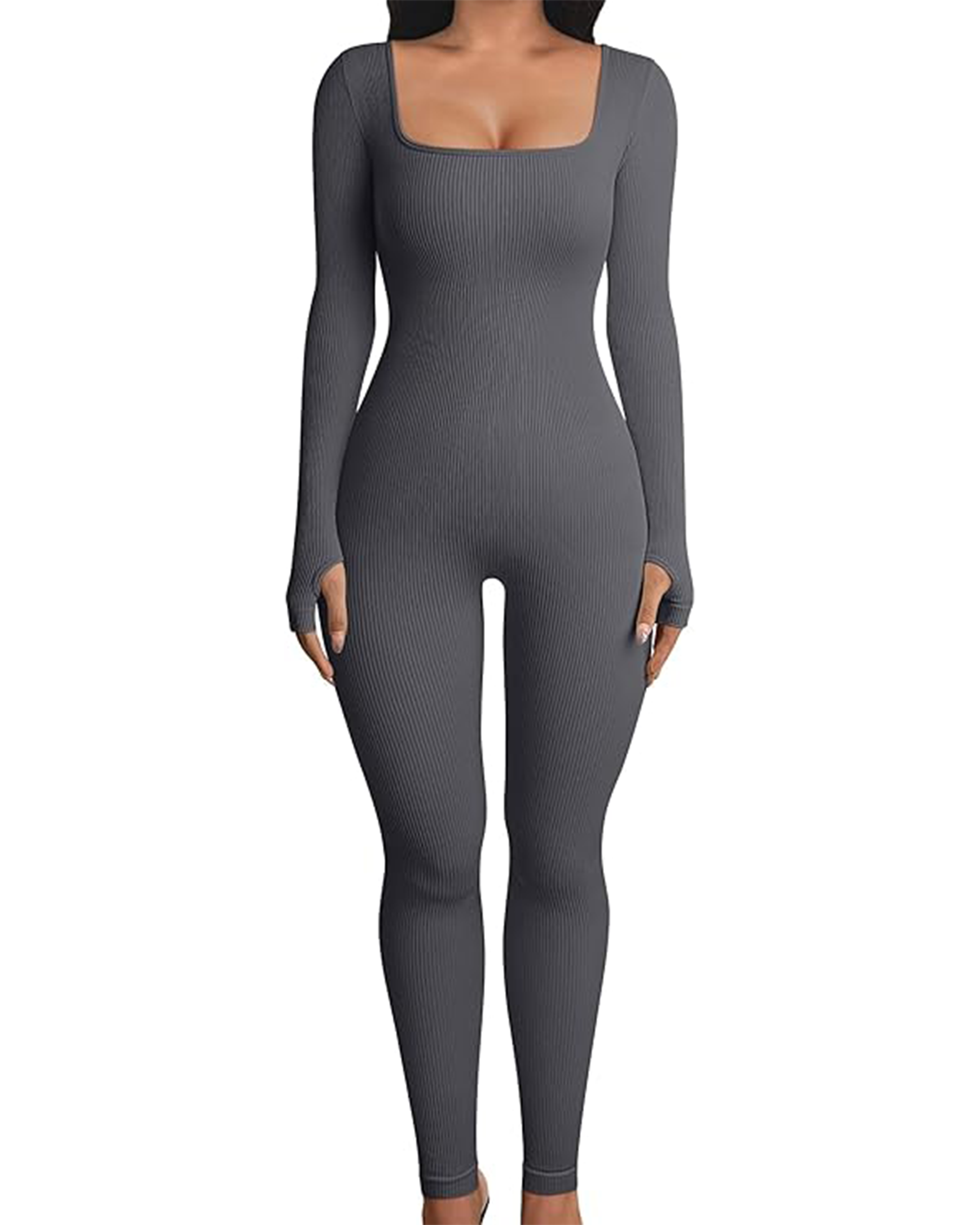 Yvyvlolo Women Long Sleeve Ribbed Yoga Workout Jumpsuits